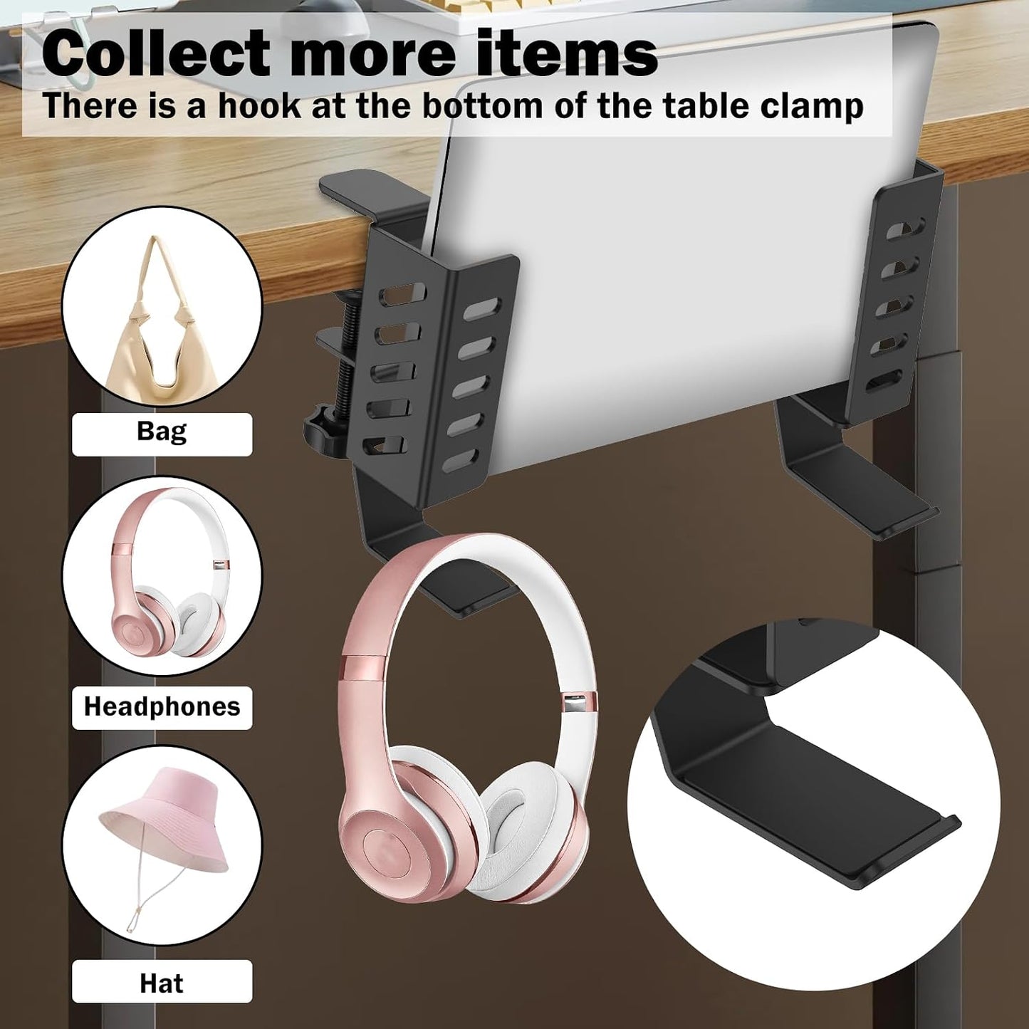 kaimenhong Desk Side Laptop Holder, Desk Side Storage, No Drill Side Desk Organizer, Tablets Hanging Holder, Table Side