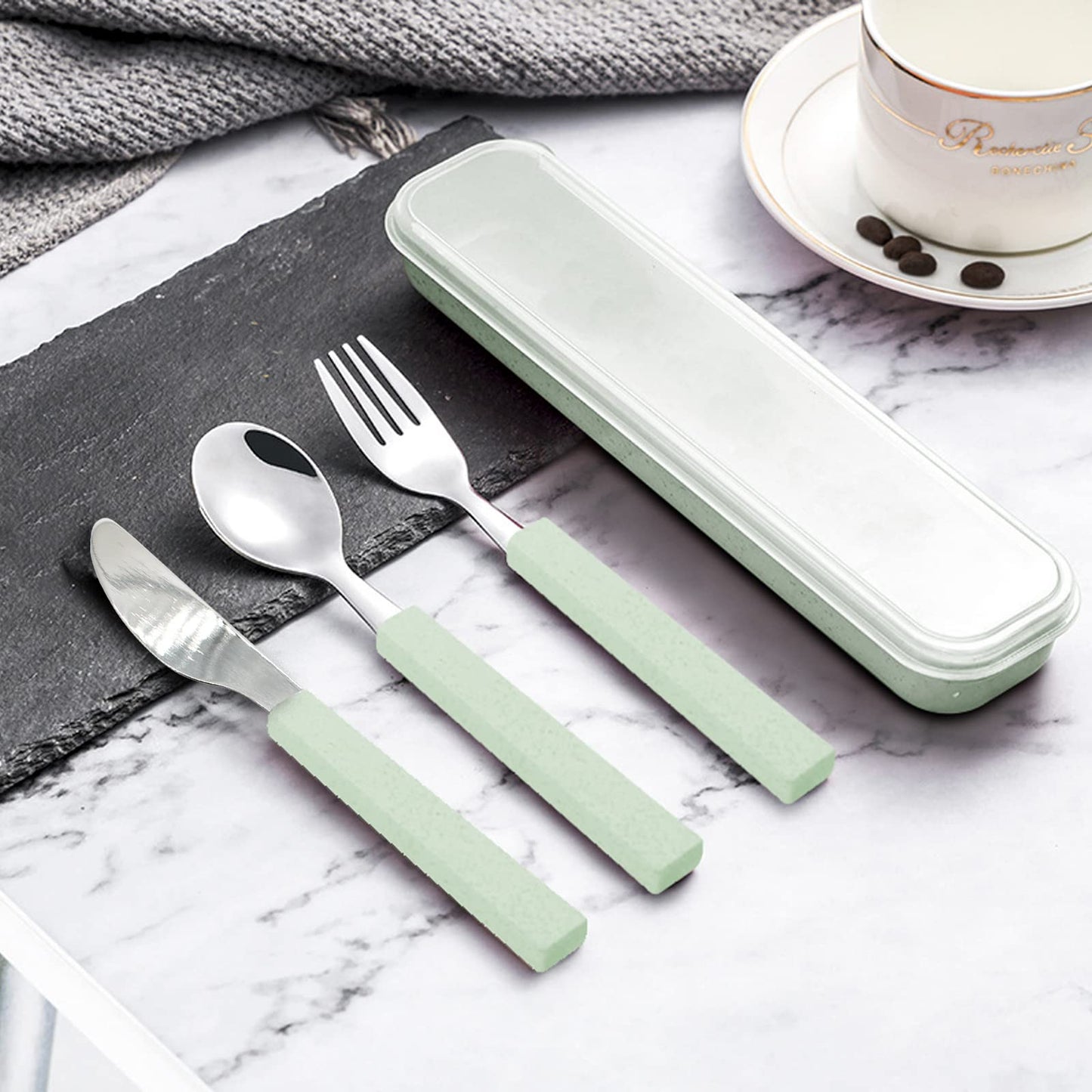 VANRA 3-Piece Children Utensils Set 18/10 Stainless Steel Child Flatware Set Silverware Knife Spoon Fork Set with Travel Case for Kids Lunch Box