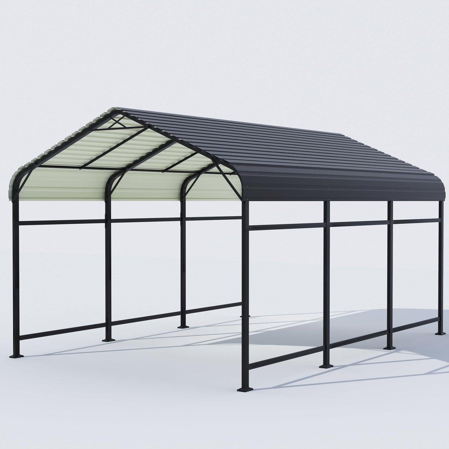 Greesum 10x15FT Metal Carport with Heavy Duty Frame and Galvanized Steel Roof, Round Carports with Side Support Rods, Canopy Shelter for Car, Pickup Trucks, Boats, Party, Gray