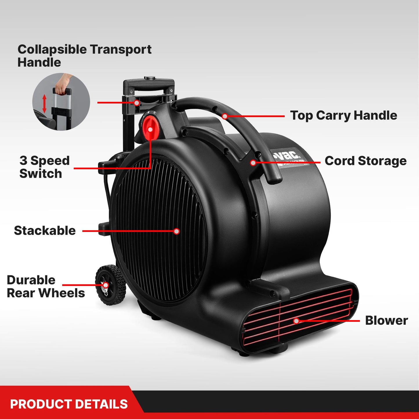Shop-Vac 5430214 1800 CFM Floor Fan, 3-Speed Air Mover, Blower Fan Heavy Duty Stackable, for Home Commercial, and Janitorial Use
