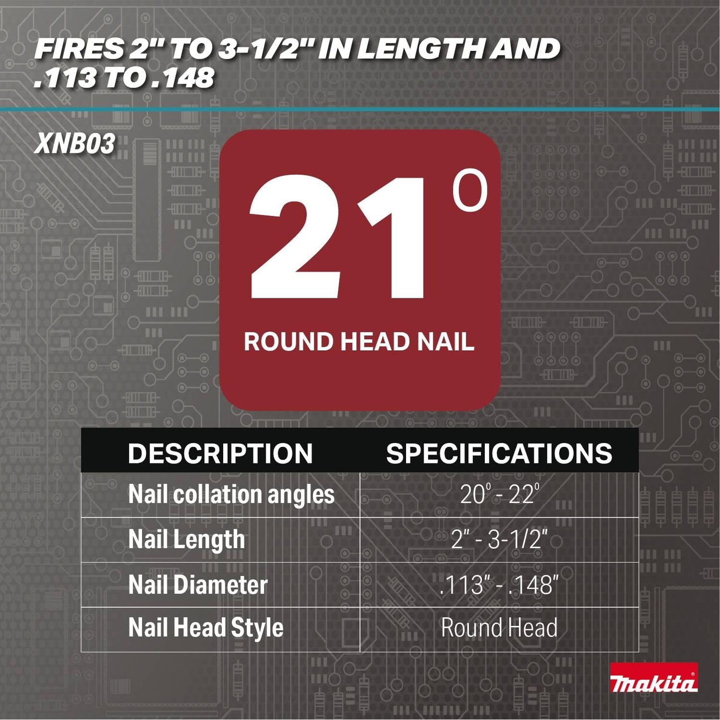 Makita XNB03Z 18V LXT® Lithium-Ion Cordless 21º Full Round Head 3-1/2" Framing Nailer, Tool Only