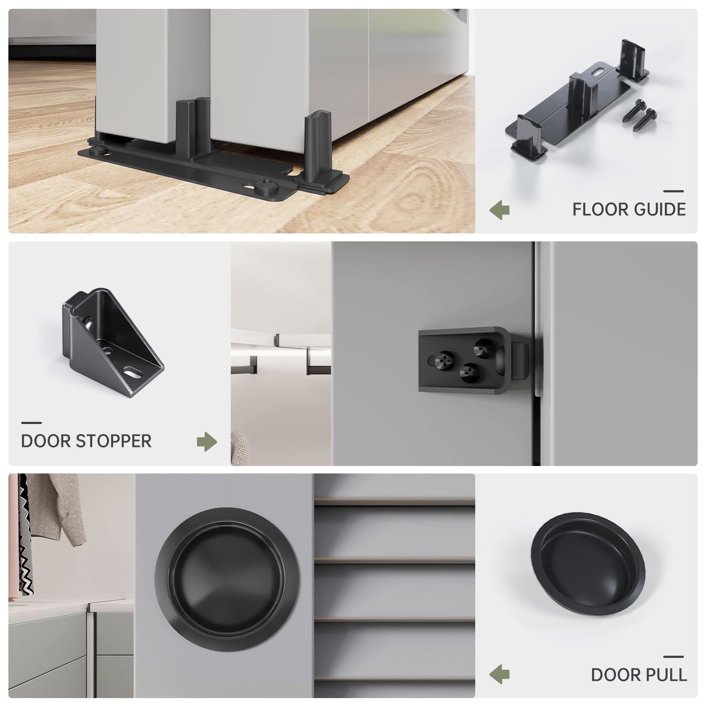 EaseLife 5FT/60in Bypass Double Sliding Pocket Door Hardware Kit,Aluminum,Commercial Grade,Bypassing Closet Door Track,Slide Smoothly Quietly,Easy Install,Black