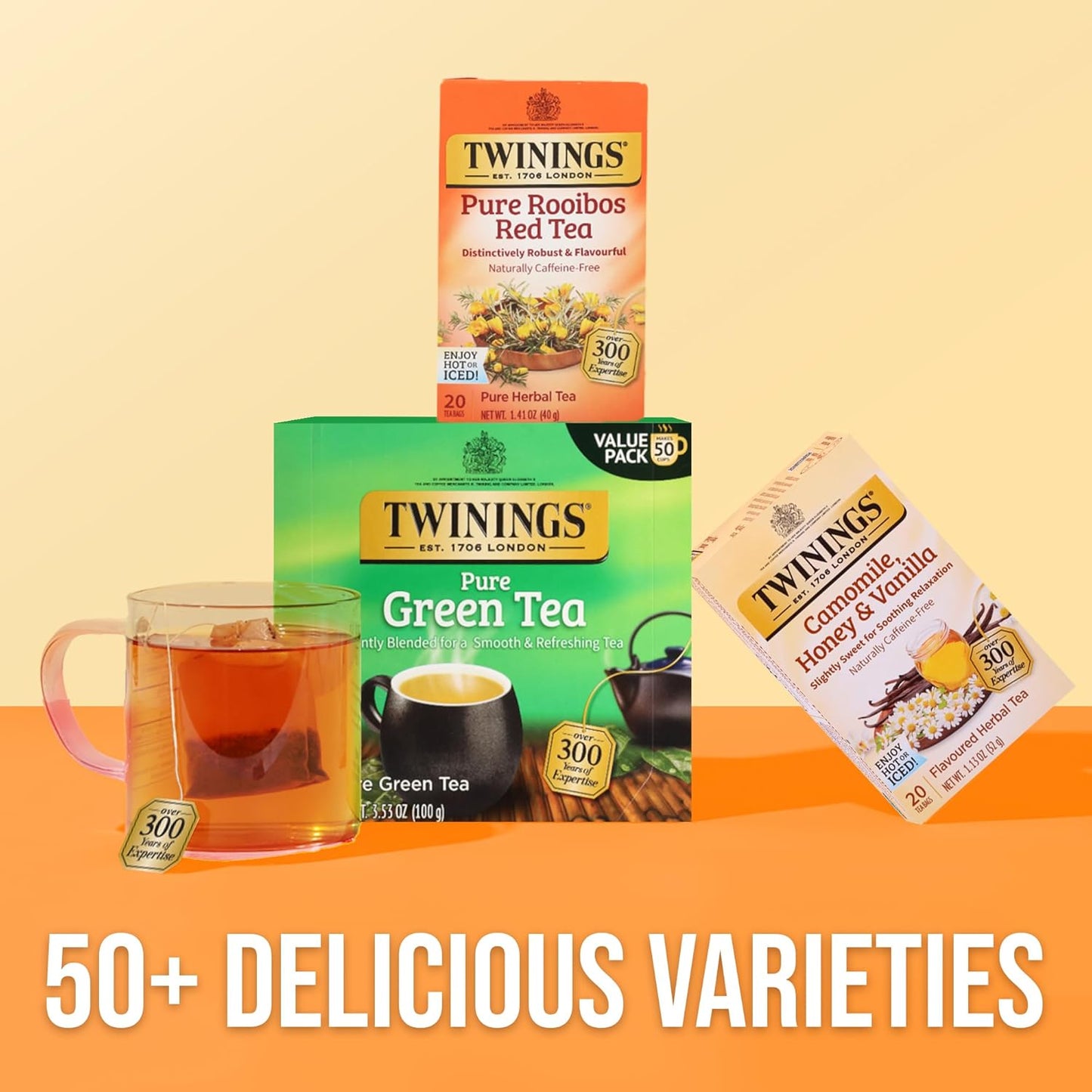 Twinings Rooibos Red Herbal Tea - Sweet & Uplifting Aroma, Caffeine-Free | 120 Individually Wrapped Bags