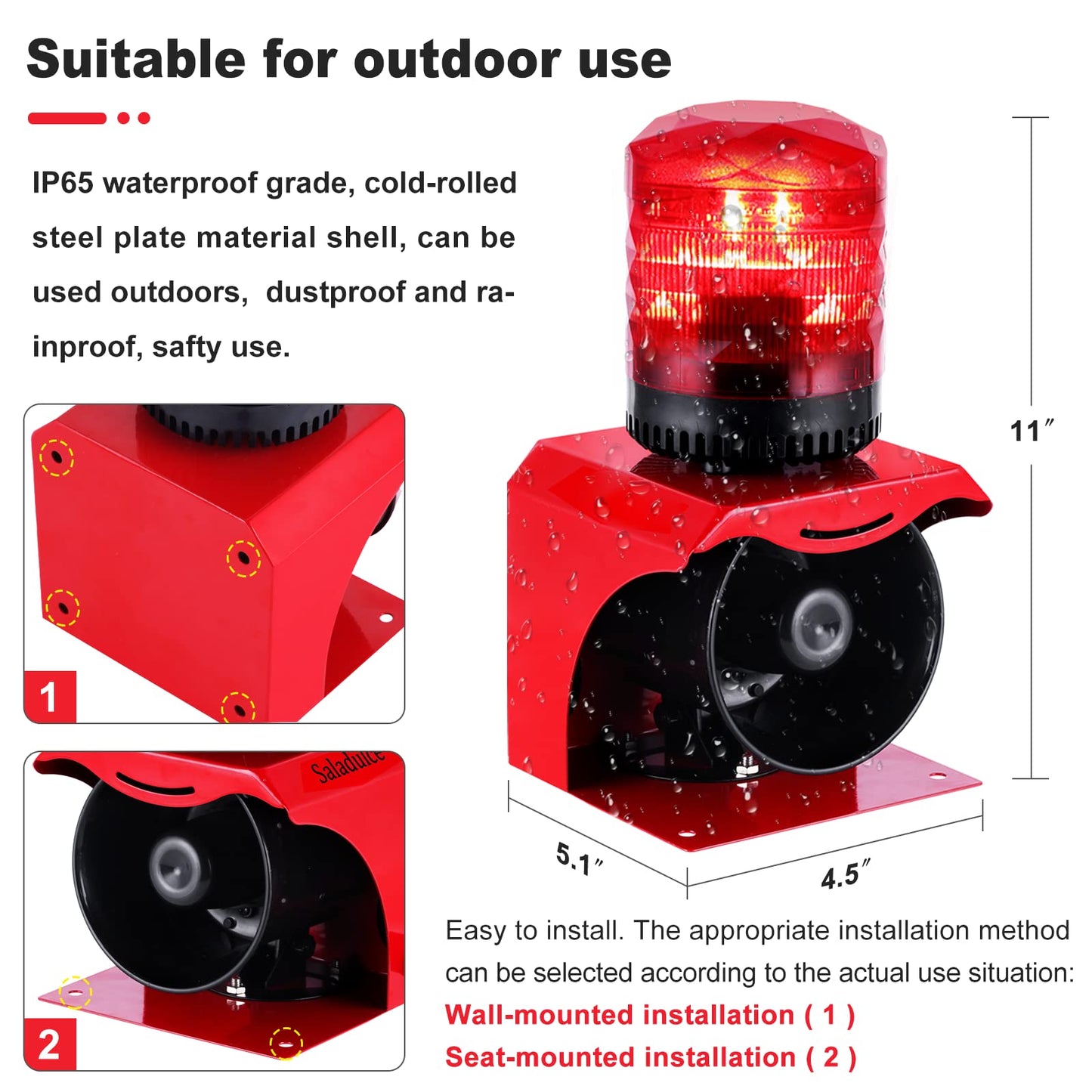 120dB Industrial Siren Alarm, IP65 Outdoor Sound and Light Alarm,, Adjustable Volume & Tone for Home, Office, Factory, Warehouse (Industrial, 12, V)