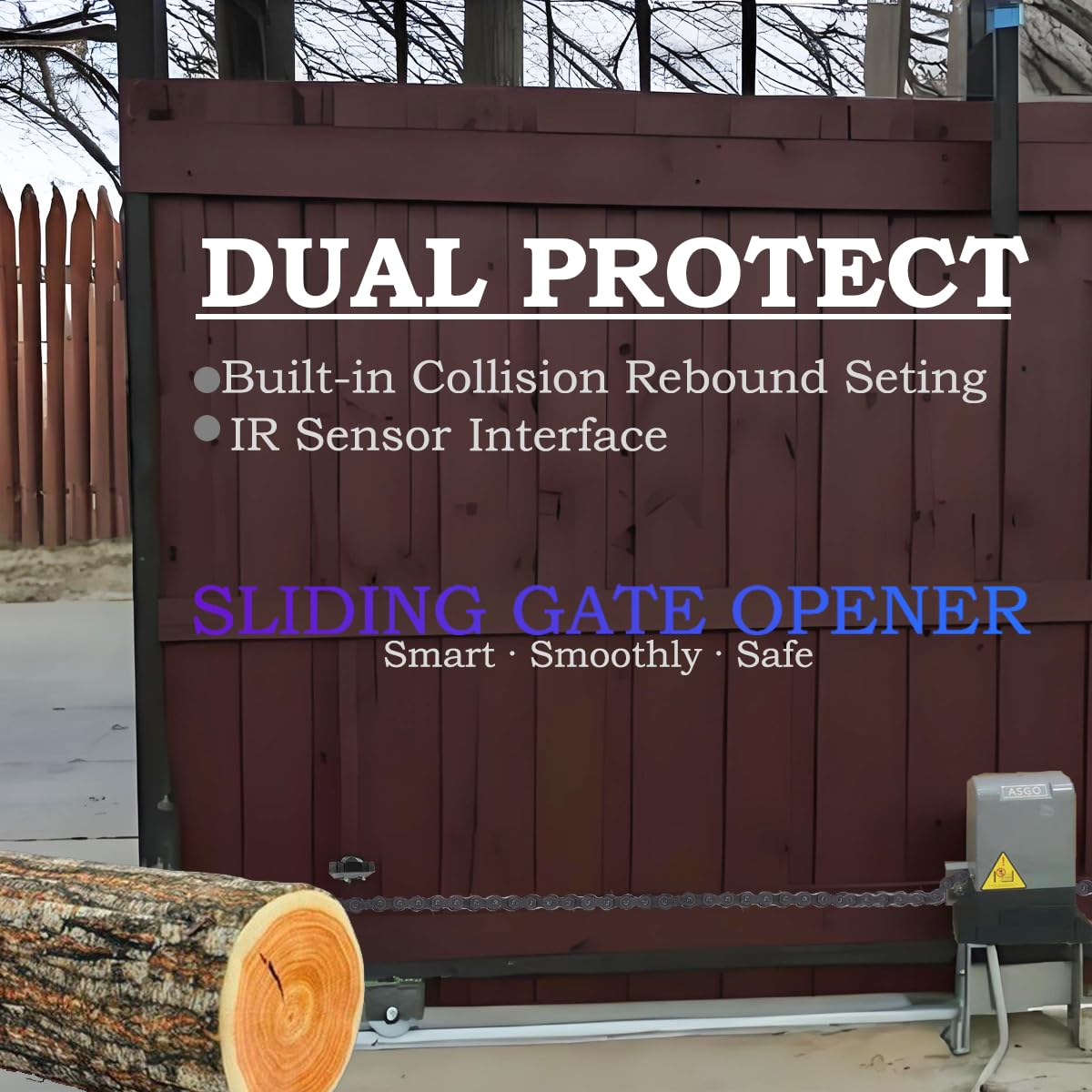 ASGO 3300Lbs Automatic Sliding Gate Opener APP Control Complete Kit, Driveway Slide Gate Operator Motor with Keypad / 6 Remotes / 20ft Chain/Keys/Sensor