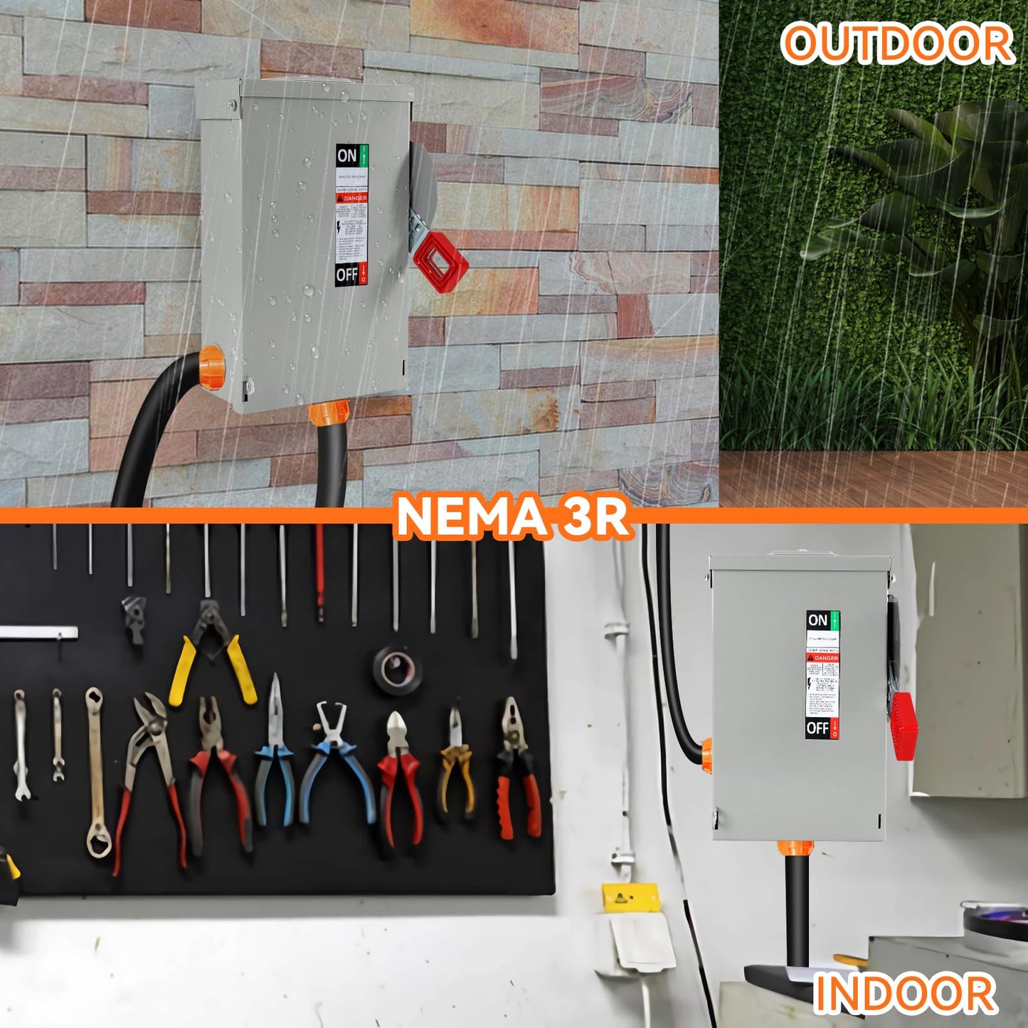 30 Amp Disconnect Switch, Fusible, 3 Pole 600 Volt, with Interlock Mechanism, Anti Corrosion and Rust Prevention, NEMA 3R Enclosure for Indoor&Outdoor, 10-Year Warrnaty, 30 Amp Disconnect Box