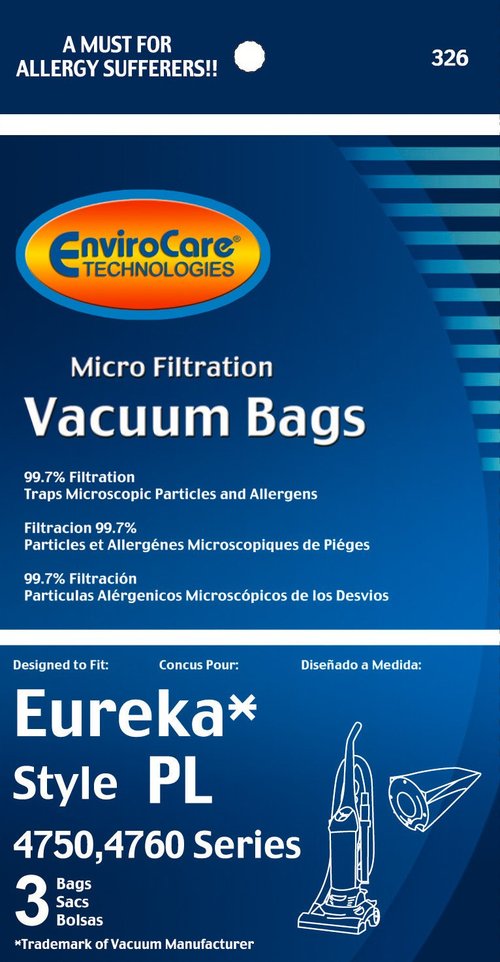 EnviroCare Replacement Vacuum Bags Designed to Fit Eureka Type PL 4750, 4760 Series Uprights 3 Pack
