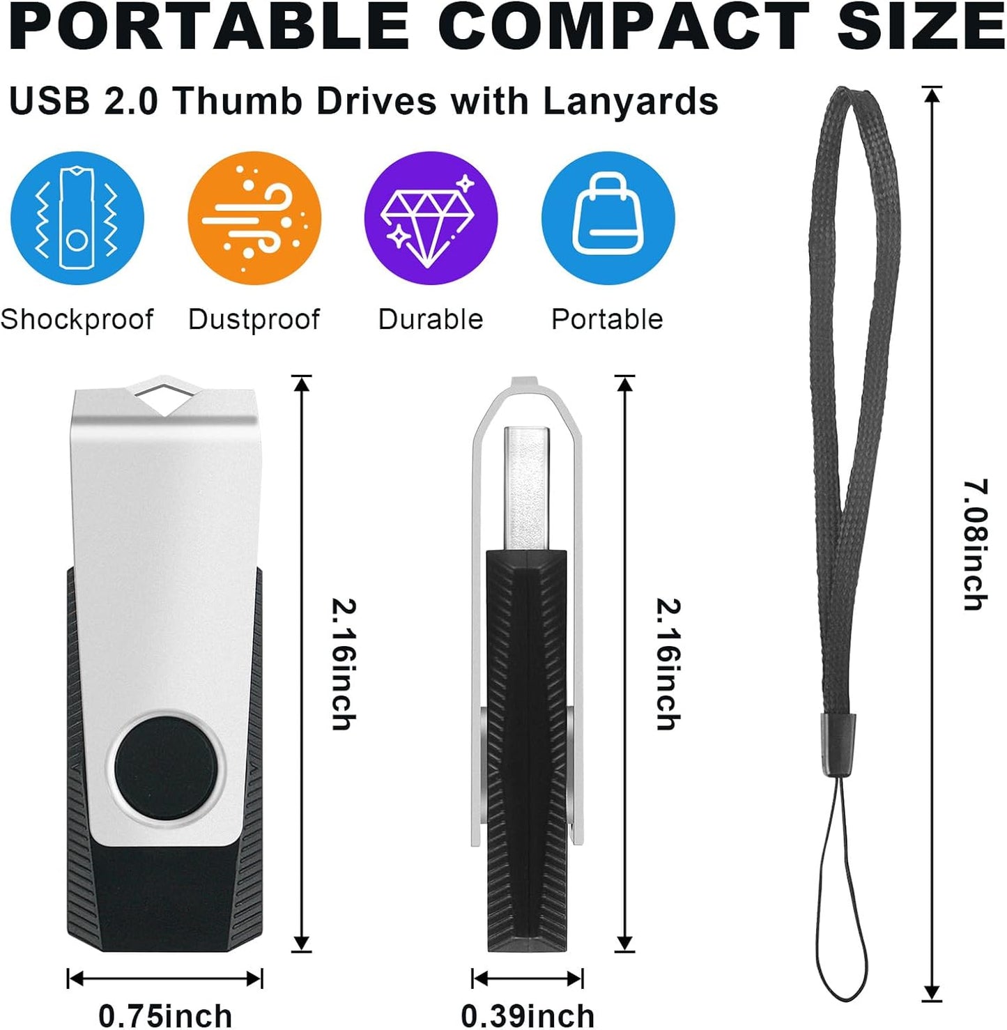 MECHEER 4GB 10 Pack, USB Flash Drive Swivel Memory Stick Thumb Drives with Lanyards, Portable Photo Stick Jump Drives