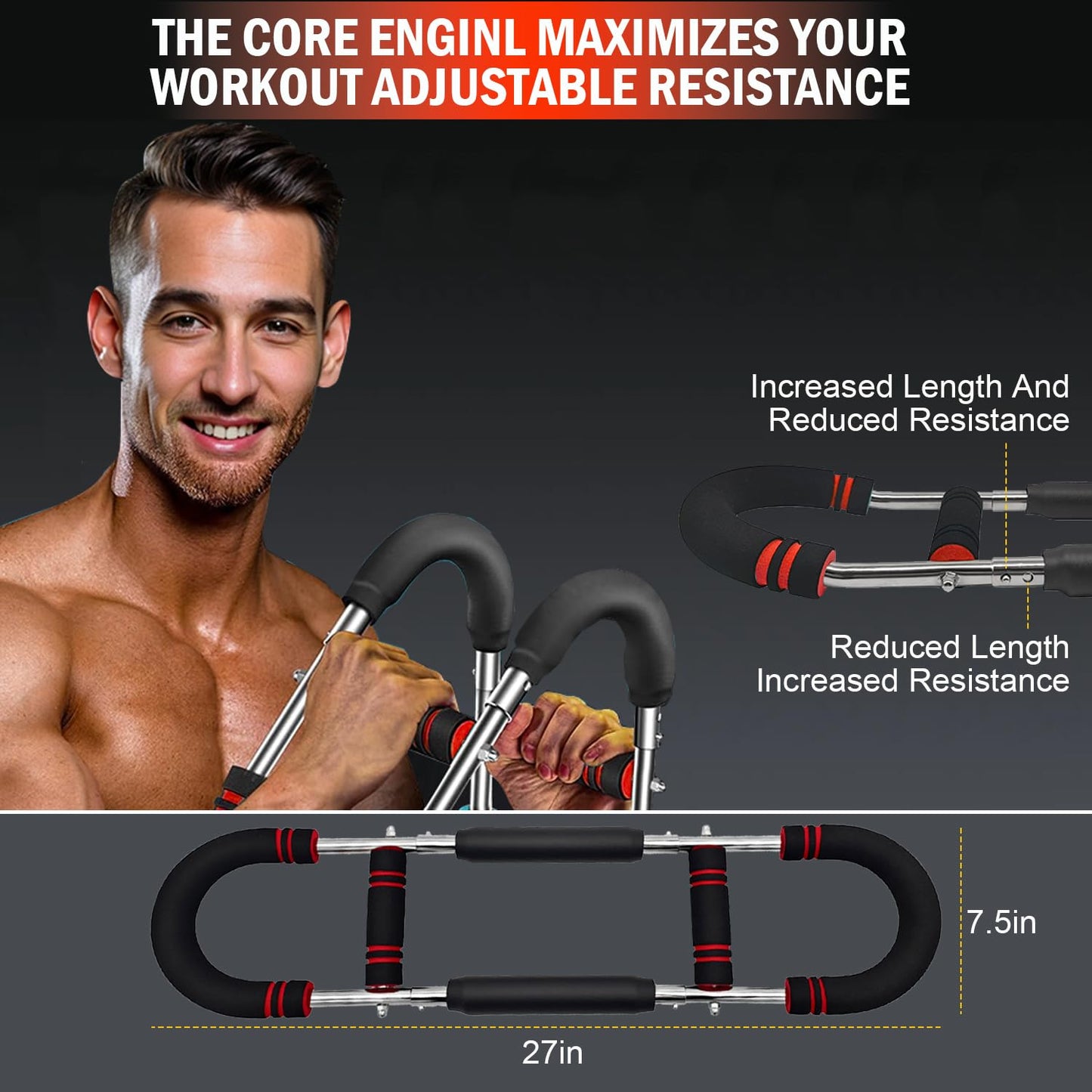Latest-Gen Twister Arm Trainer, Adjustable Power Spring Workout Bar, Forearm Triceps Chest Exerciser Strengthener, Detachable Portable Home Fitness Equipment for Enhancing Upper Body Muscle