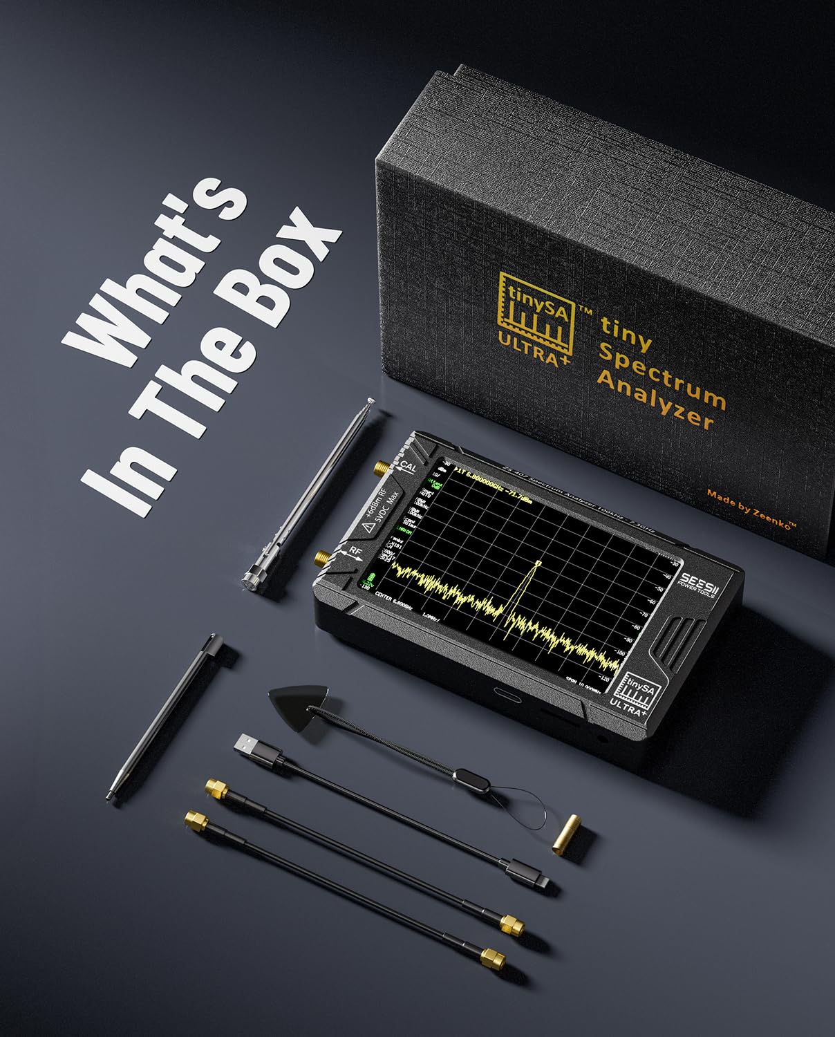 SeeSii TinySA Ultra+ ZS407 7.3GHz Spectrum Analyzer: 2025 Upgraded 4 Inch HW V0.5.4 100kHz-7.3GHz Handheld Tiny Frequency Analyzer - 2-in-1 RF Signal Generator 100kHz to 900MHz MF/HF/VHF UHF