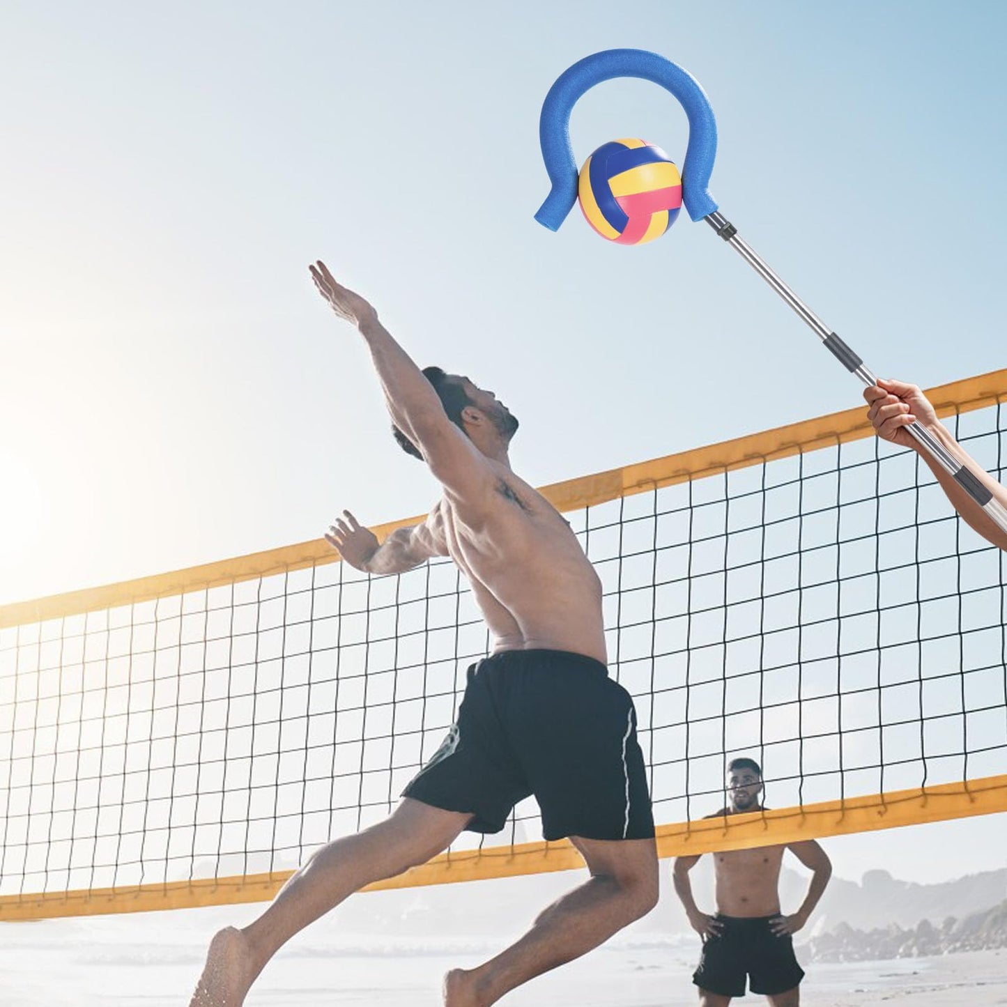Adjustable Volleyball Spike Trainer with Question Mark Hook, Portable Lightweight Hitting Trainer for Serving, Spiking & Jump Training, Real-Ball Feel, Volleyball Gift for Beginners & Pros (No Ball)