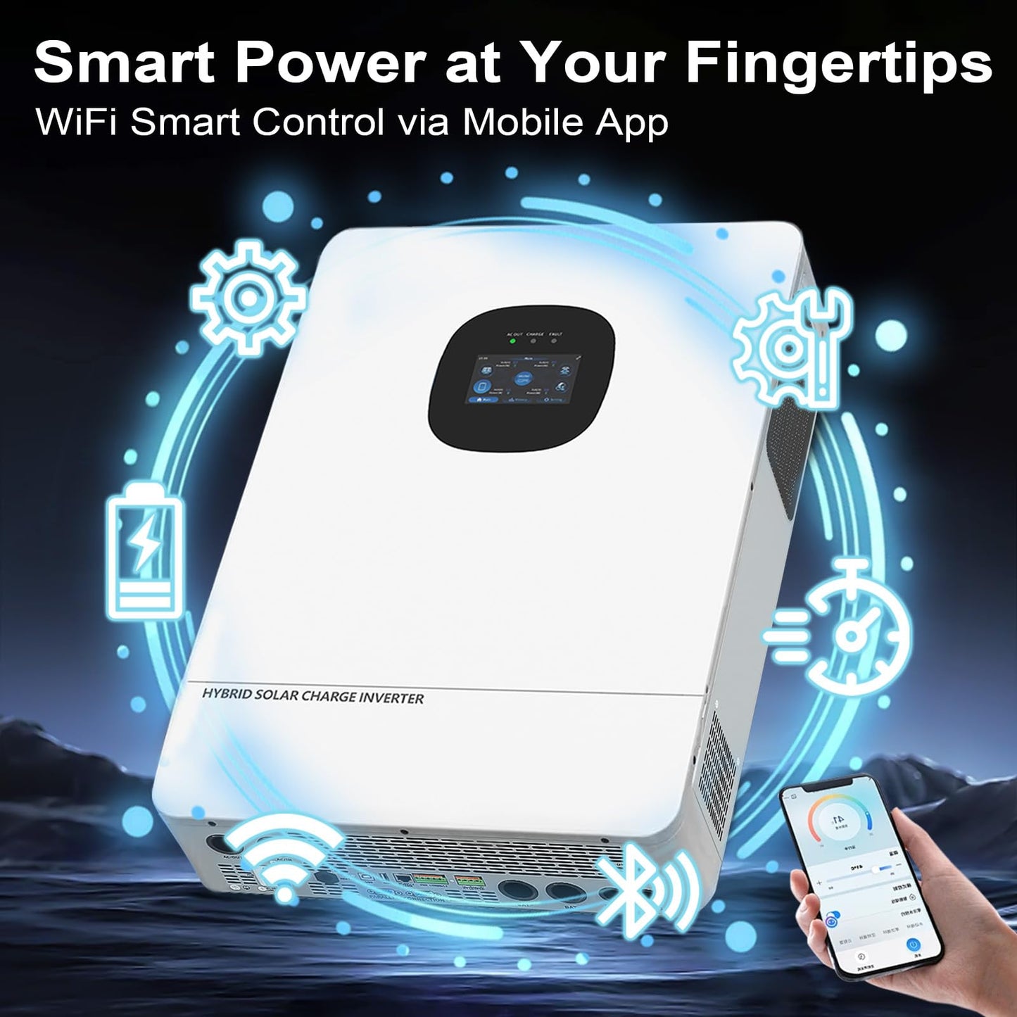 10000W 48V All-in-One Solar Hybrid Inverter UL, 20KW Peak Pure Sine Wave, 48V DC 120V/240V Single&Split-Phase, Dual MPPT, 6 Parallel, Battery-Free UPS WiFi, Lead-Acid/Lithium, Off-Grid Home & RVs