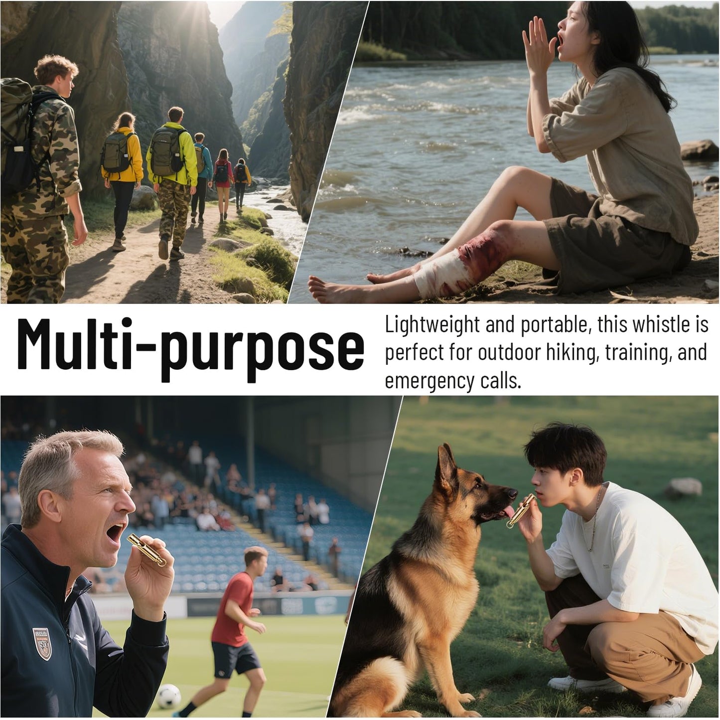 2PCS Brass Survival Whistles, 125dB Loud Emergency Whistle, Safety Whistle with Lanyard for Adults Hiking, Camping, Outdoor, Pet Training and Coaching