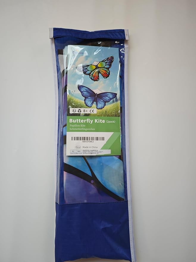 Simxkai Butterfly Kite for Kids & Adults, Easy to Fly Blue Big Kite for Beginners, Line Handle Included (1Pack 2Pack)
