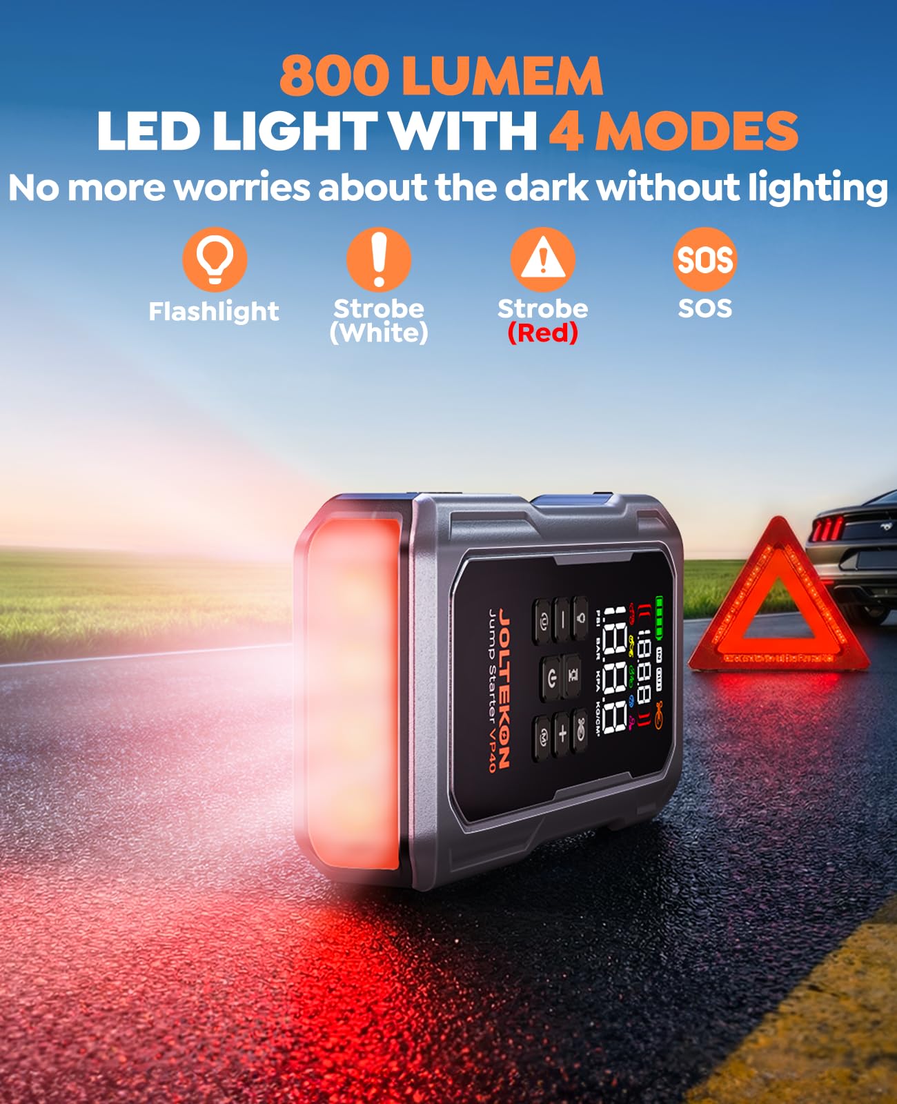 JOLTEKON 6000A 160PSI 9-in-1 Car Battery Jump Starter with Air Compressor & Air Blower (All Gas 12L Diesel), Battery Jumper Starter Portable Jump Box for Car Battery with 800LM Light/18W Fast Charge
