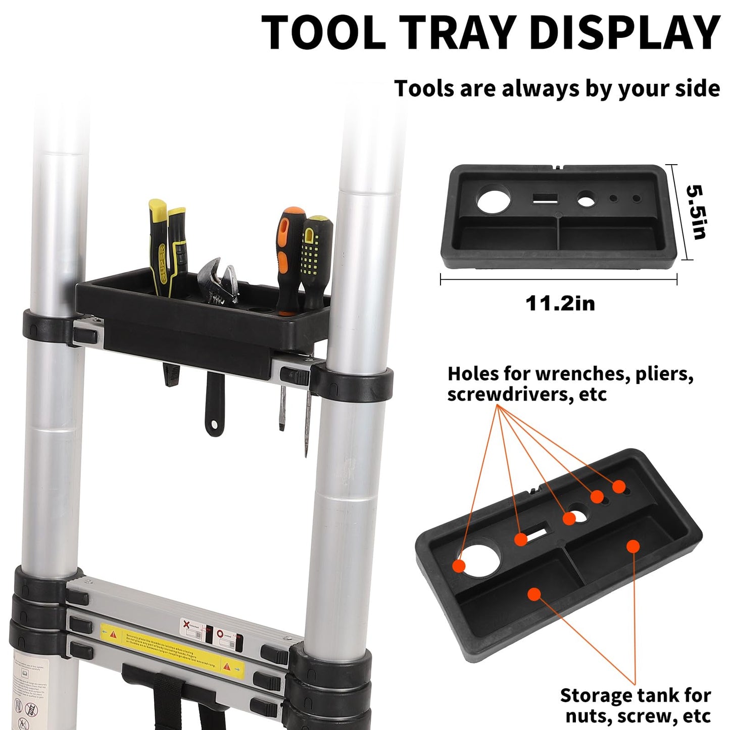 16.5FT Telescoping Ladder with Tool Tray, Extension Aluminum Folding Collapsible Ladder, Telescopic Ladders Foldable Extendable Ladder for Home Homeuse RV Attic Roof