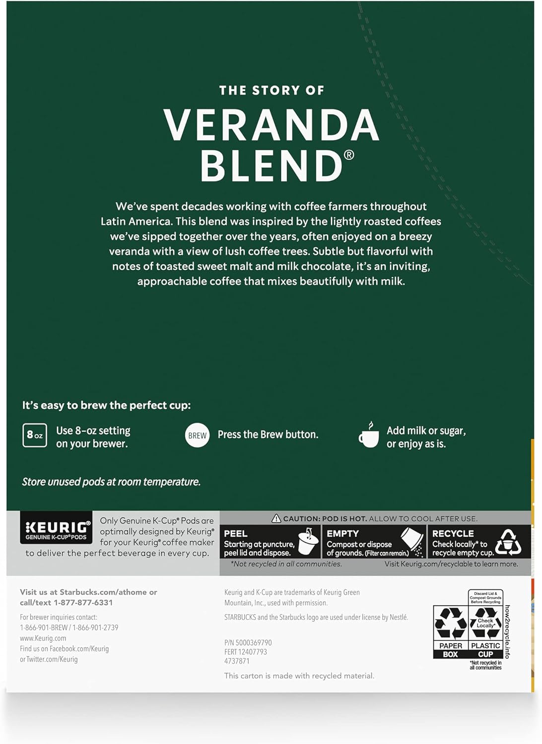 Starbucks K-Cup Coffee Pods - Blonde Roast Veranda Blend for Hot or Iced Coffee | 60 Count