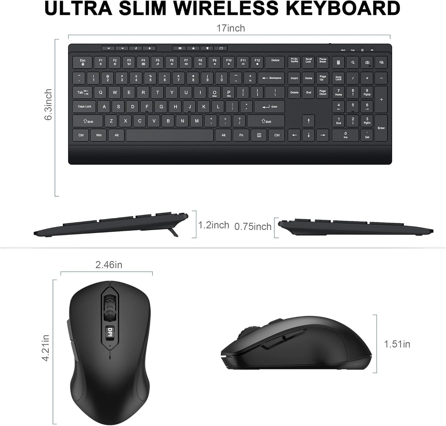 EDJO 3 2.4G Wireless Keyboard and Mouse Combo, Full Size Quiet Key Computer Keyboard and Cordless Mice with DPI