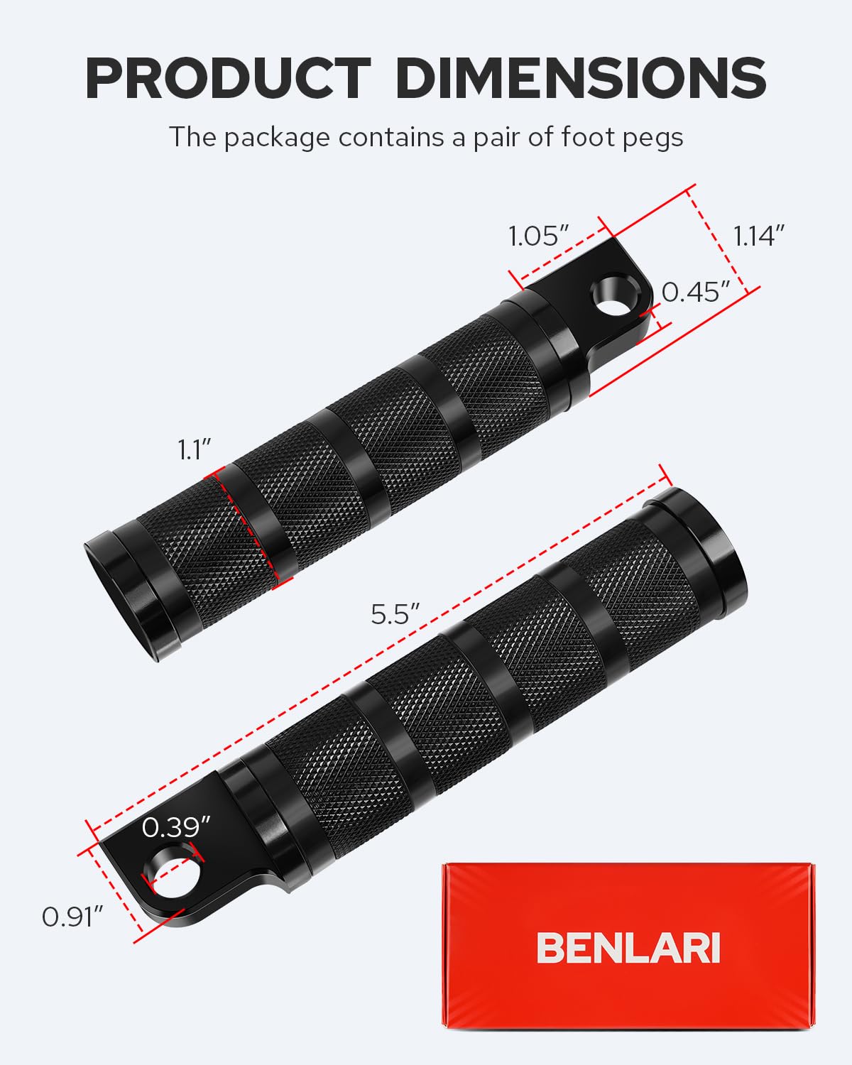 Benlari Motorcycle Foot Pegs, CNC Aluminum Mounting Footpegs, Footpegs Footrest Passenger Pedals 10MM Compatible for Harley Sportster, Dyna, Road King, Black
