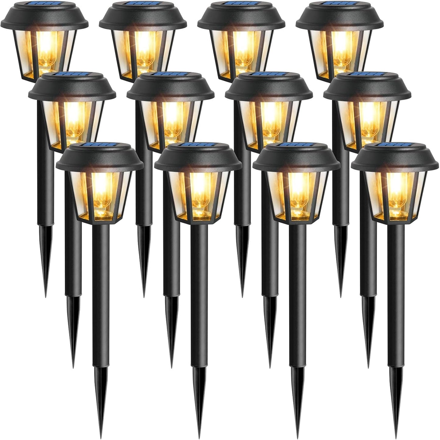 Priddop Solar Pathway Lights - 12 Pack Waterproof Outdoor Lighting | 3000K Warm White Bulbs for Garden & Driveway