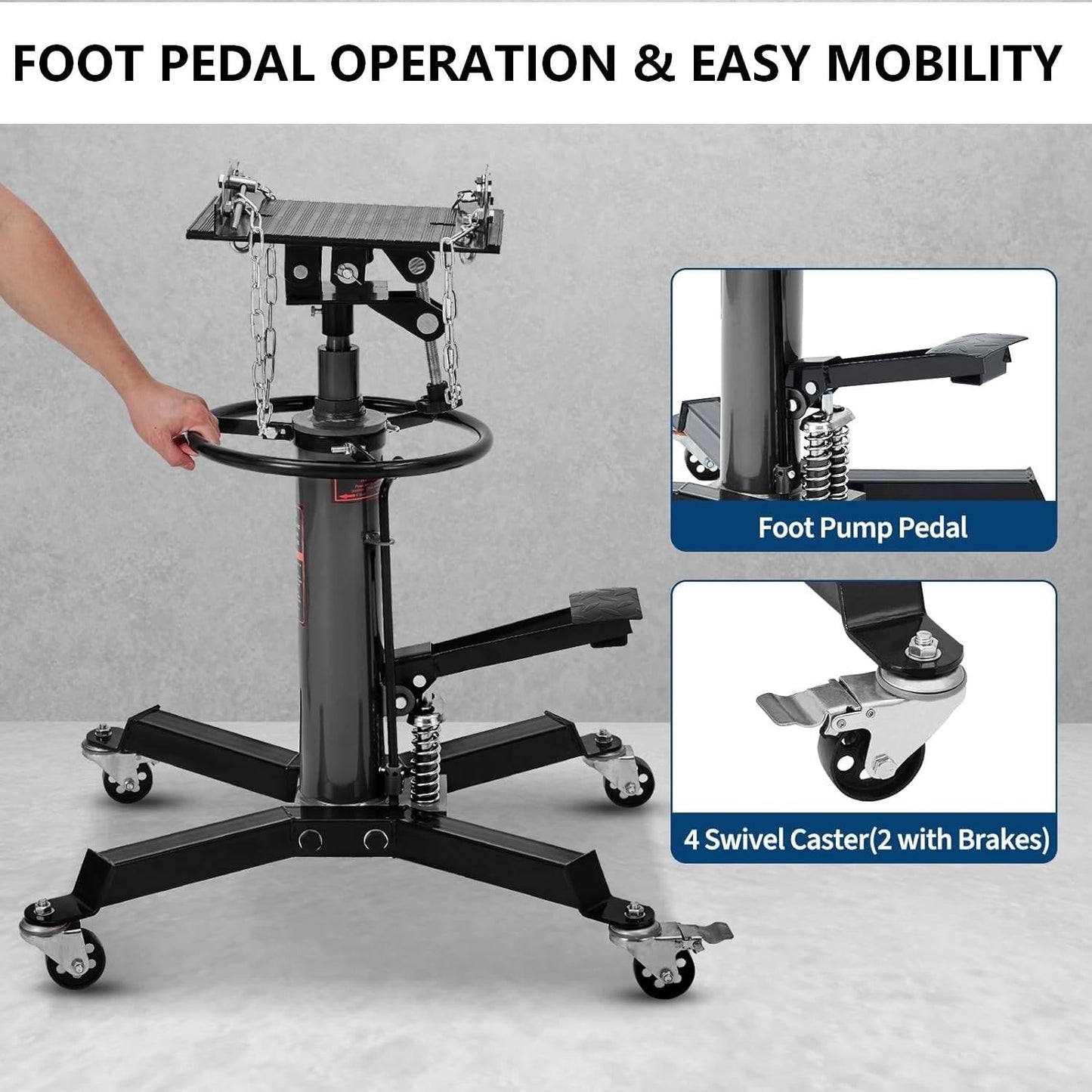 Hydraulic Transmission Jack 1322 Lb Capacity, High Lift 33.5-70 Inch, Dual Plunger System, 360° Rotating & 30° Tilting Saddle, Telescoping Jack Stand for Garage and Auto Shop Use, Black
