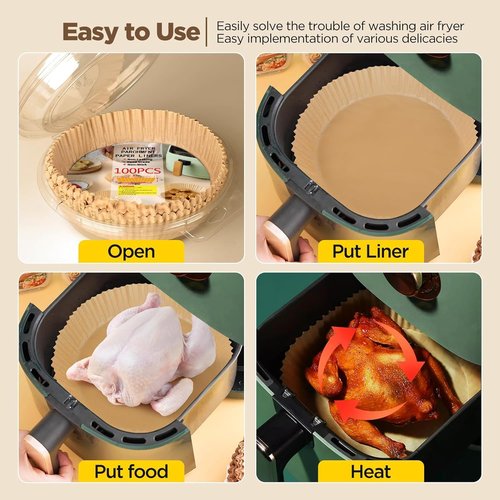 Air Fryer Liners | 100pcs Non-Stick Parchment Paper for 5-8 Qt Air Fryers - 8 Inch Round, Oil Resistant