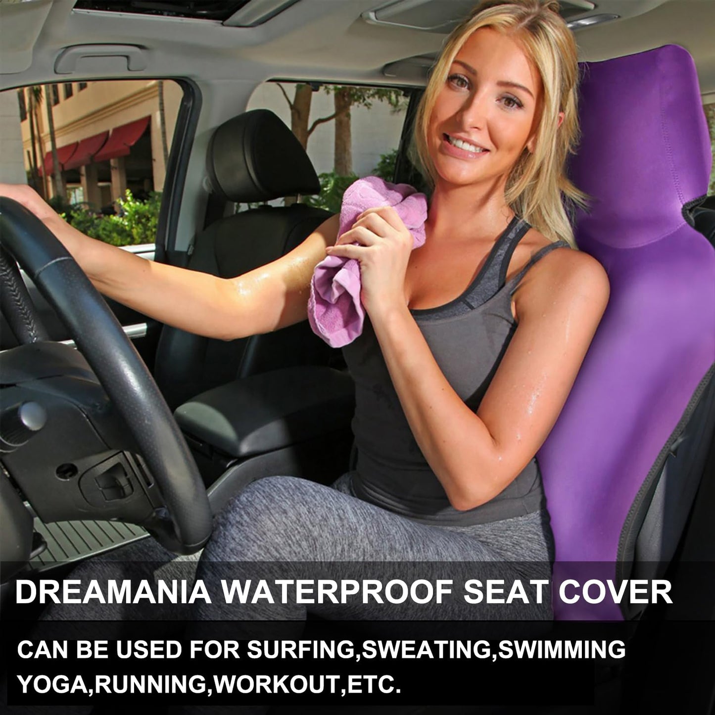 INFANZIA Premium Waterproof Seat Cover Towel Protector Neoprene Universal Fit, Upgraded 100% Washable & Removable Non-Slip Sweat Carseat Towel Covers, Perfect for Gym/Yoga/Workout(Purple,2PCS
