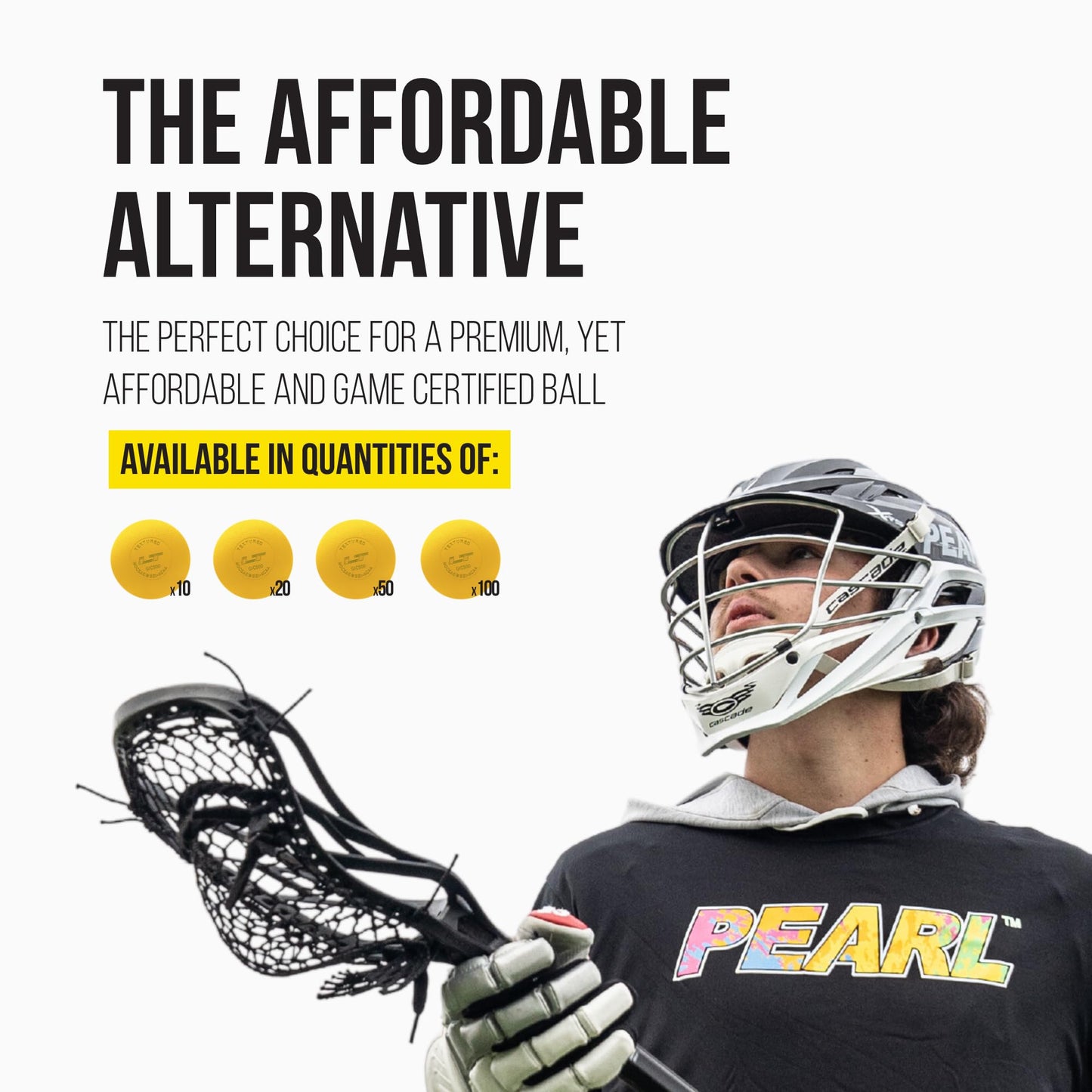 Pearl LT Textured Lacrosse Balls by Guardian Innovations, 10 Pack - SEI Certified Meet NOCSAE Standards for Games. Official Game Balls of Top NCAA Programs, Tournaments and Leagues - Yellow