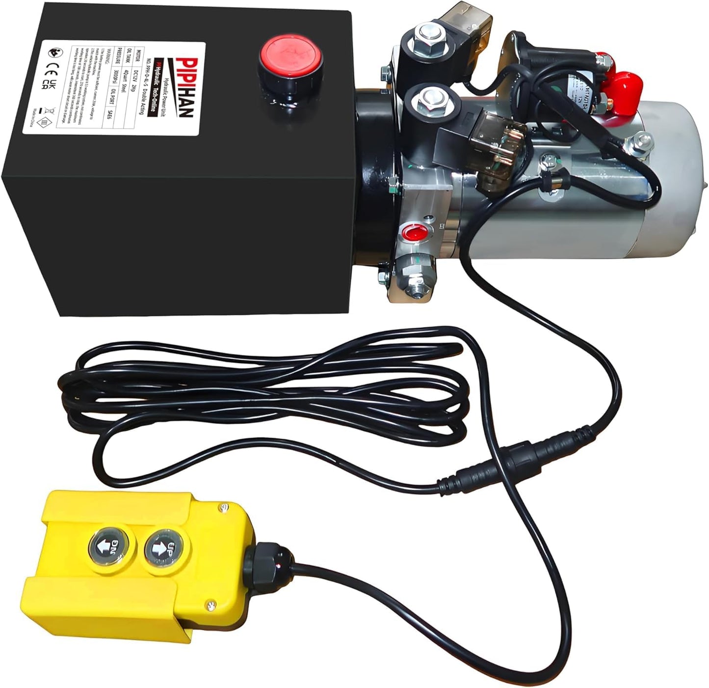 Double Acting Hydraulic Pump 15 Quart Hydraulic Power Units 12V DC Hydraulic Pump SAE#6 Connector for Dump Trailer Car Lifting