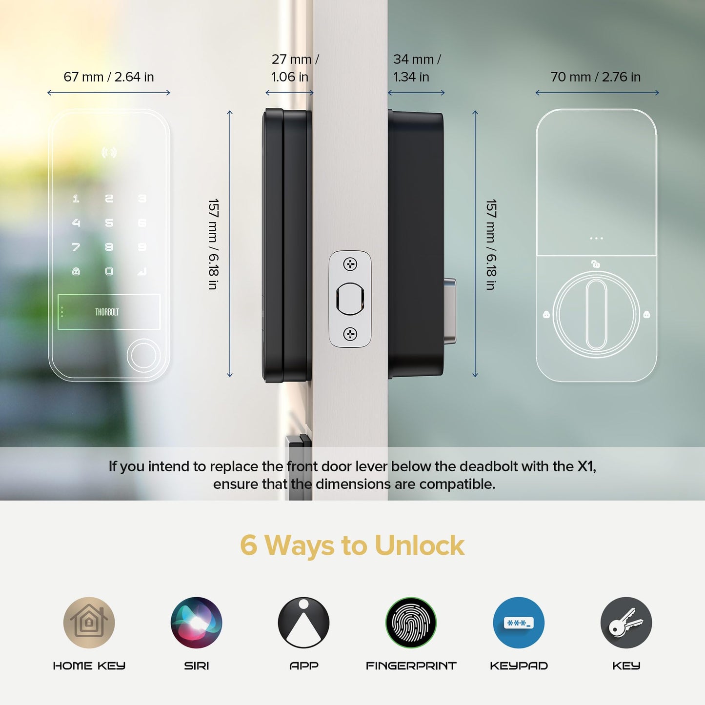 ThorBolt X1 Apple Home Key Lock, iOS ONLY Smart Keyless Entry HomeKit Door Lock with Fingerprint, Keypad Deadbolt Lock Works with HomeKit Over Thread (Border Router Required), IP65 Weatherproof, Black