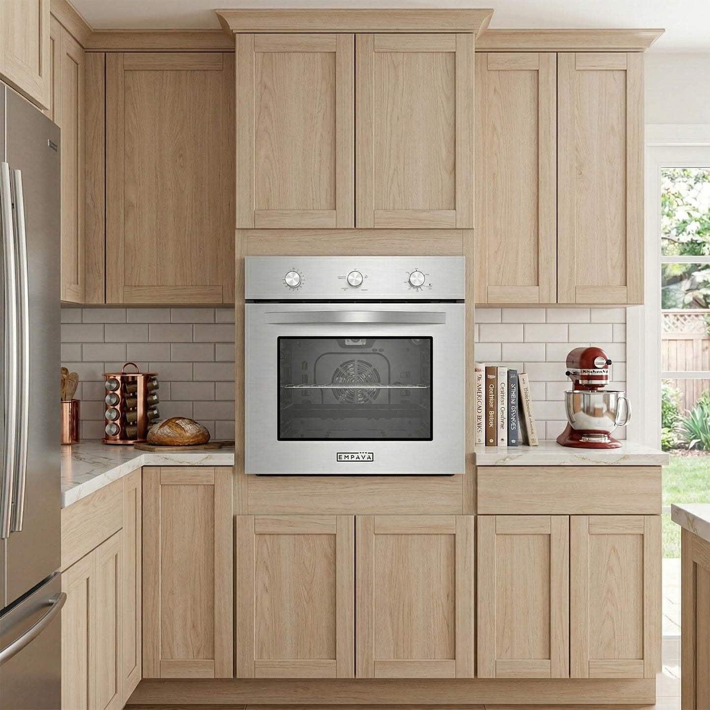 Empava 24 Inch Single Gas Wall Oven for NG - Convection Built-in Oven with 360° Rotisserie, 2.3 Cu. Ft. Capacity, 18-Gauge Stainless Steel, and Mechanical Timer