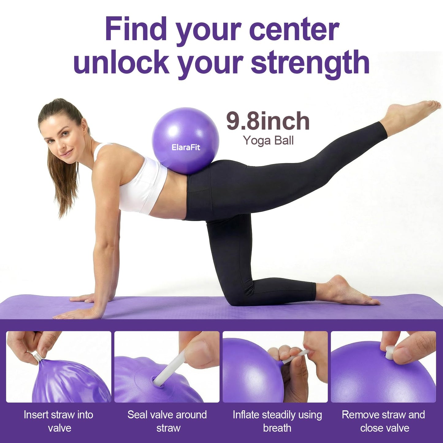 ElaraFit 13 Piece Pilates Kit for Women, Home Pilates Ring and Ball Set with 5 Resistance Bands, Stretch Strap, Arm Exerciser, Grip Socks, Storage Bag and Workout Guide, 13 Inch Magic Circle, Purple