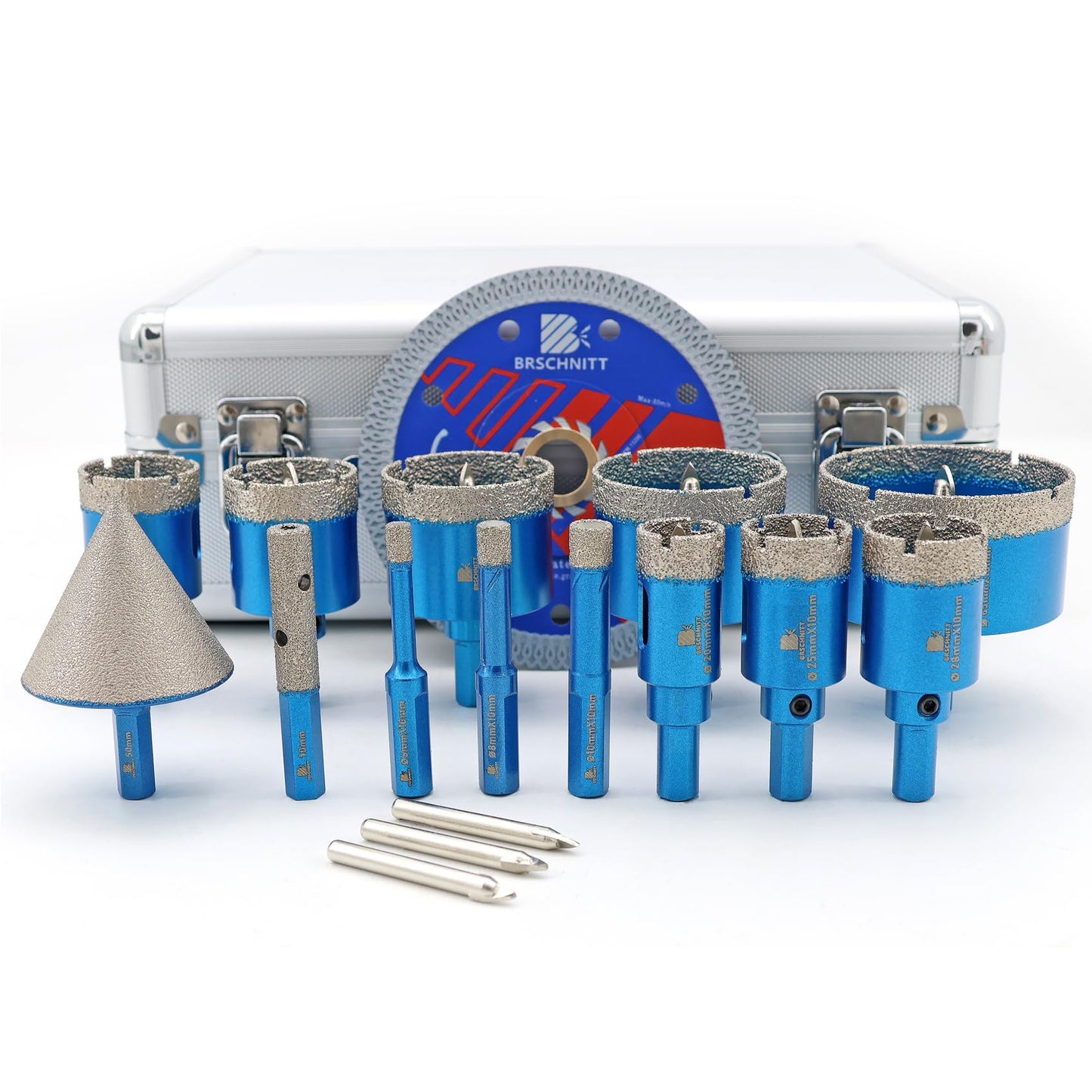 BRSCHNITT Diamond Tile Hole Saw Kit with Pilot Bit - (6-100mm) Dry Diamond Core Drill Bit Triangle Shank&Tile Blade for Porcelain Tile Ceramic Stone Granite Marble