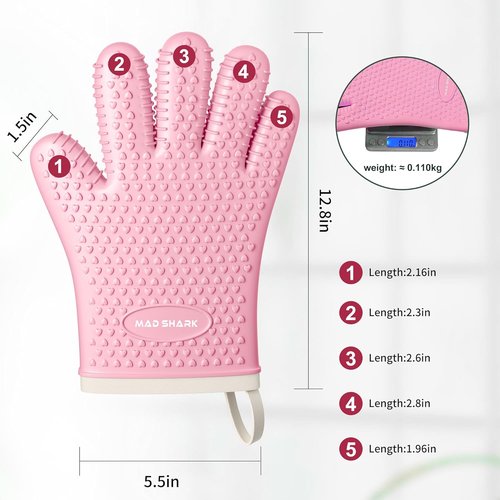 MAD SHARK Silicone Oven Mitts - Heat Resistant Up to 450°F | Waterproof & Non-Slip Design, Pink