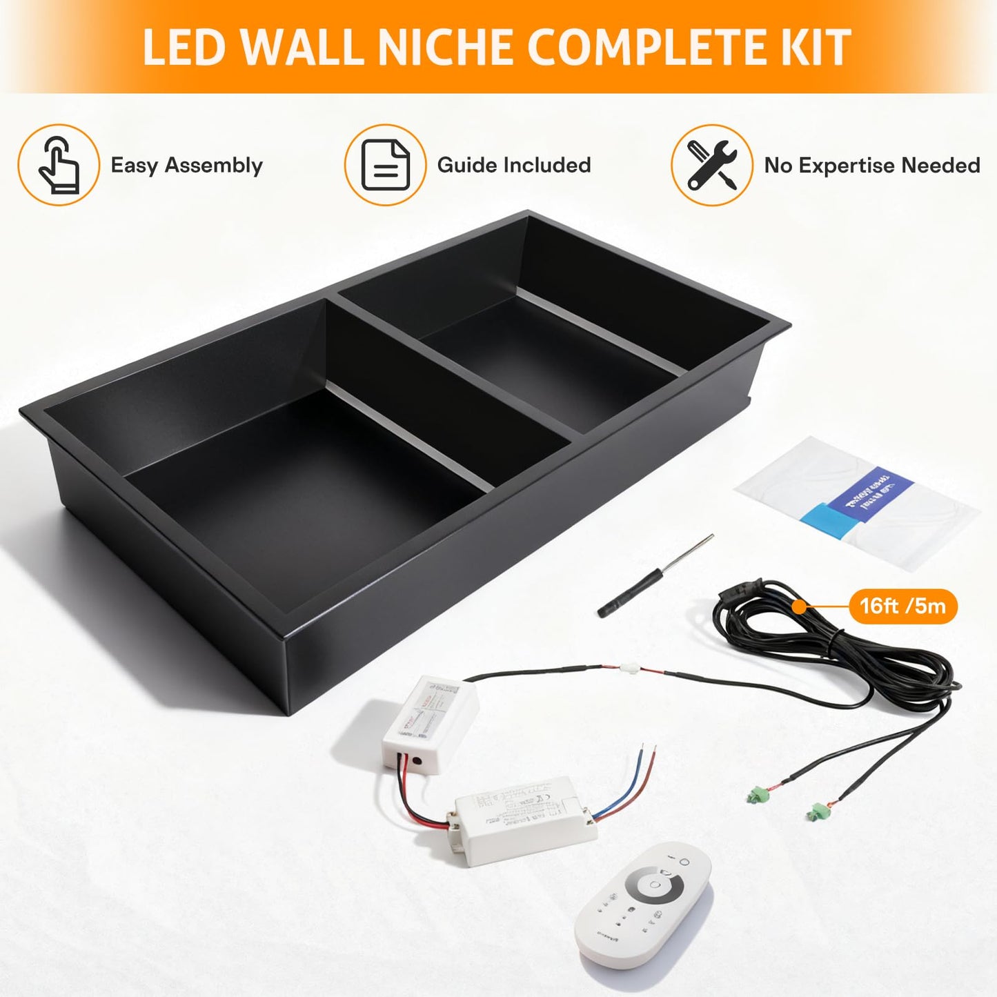 WICHEMI Shower Niche No Tile Needed for Bathroom Storage, Shower Niche LED Lights Waterproof Recessed Wall Niche 12" X 24" Double Shelves 304 Stainless Steel Bathroom Niche for Shower Wall