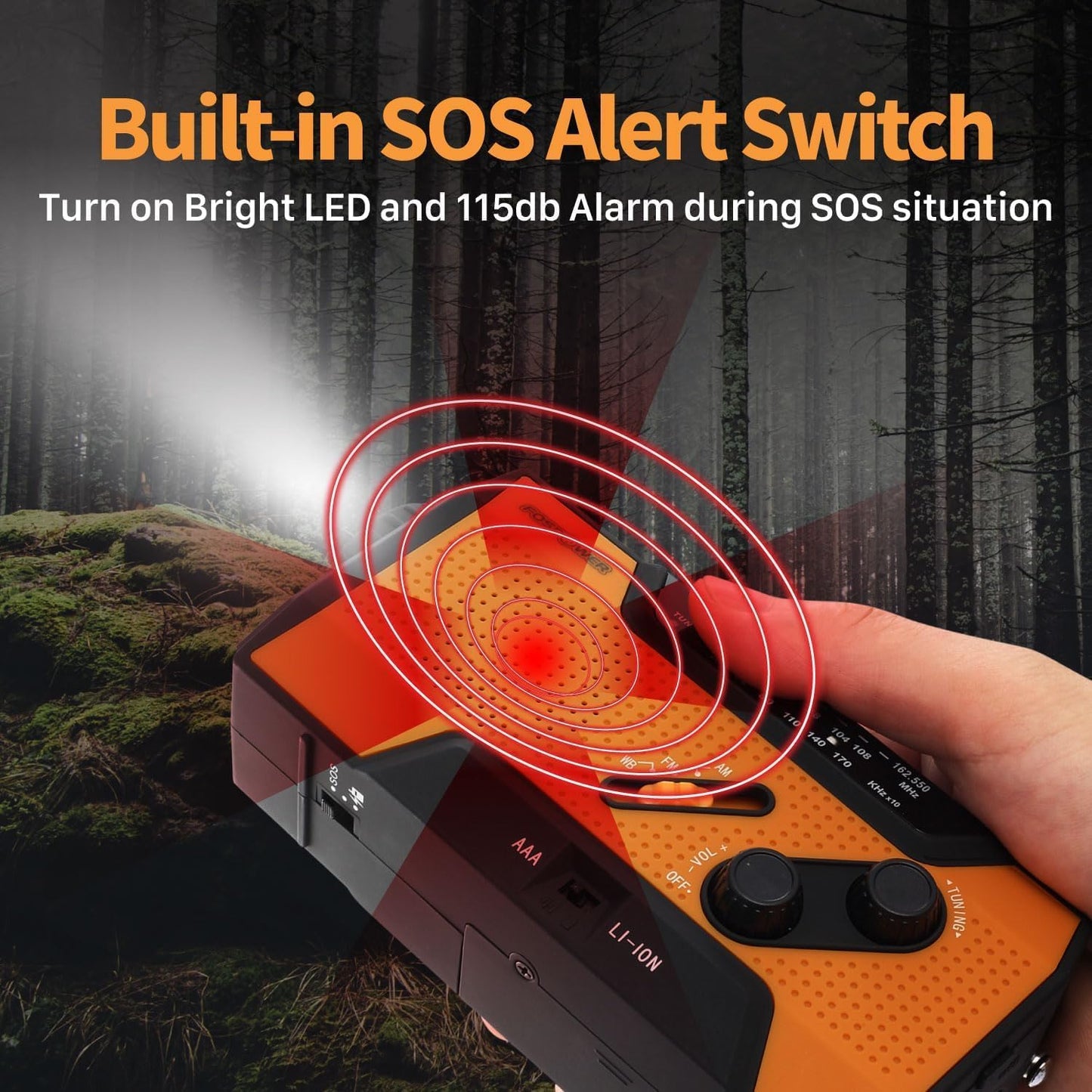 FosPower A1 7400mWh NOAA Emergency Weather Radio Portable Power Bank, AM/FM, USB/Solar/Hand Crank Charging, Battery