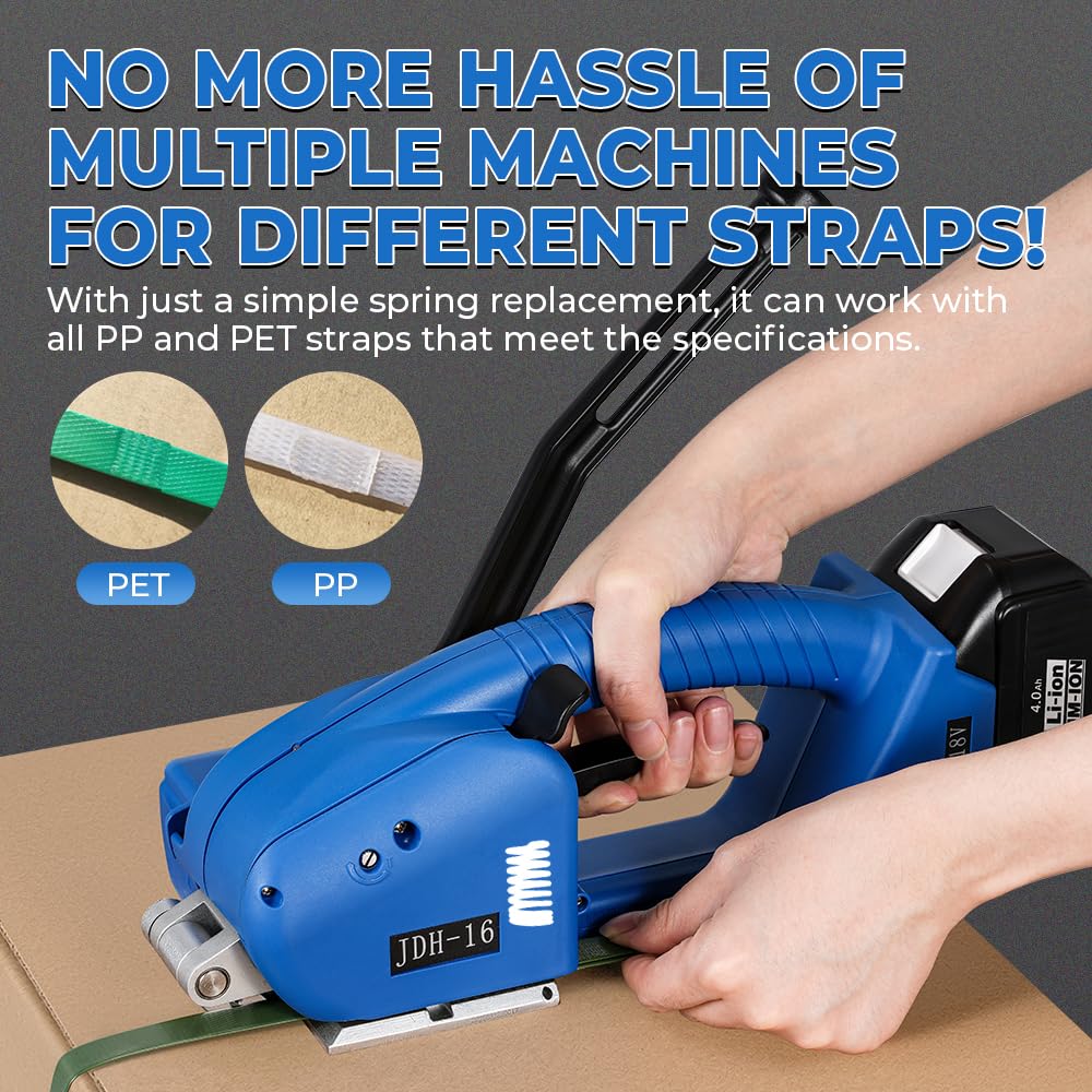 Flyrivergo Semi-Automatic Eletric Strapping Machine, 4000mAh x 2 Battery Automatic Strapping Tool Banding Machine for 1/2"-5/8" PP&PET Straps Tensioner Kit for Warehouse Pallet & Box Packaging