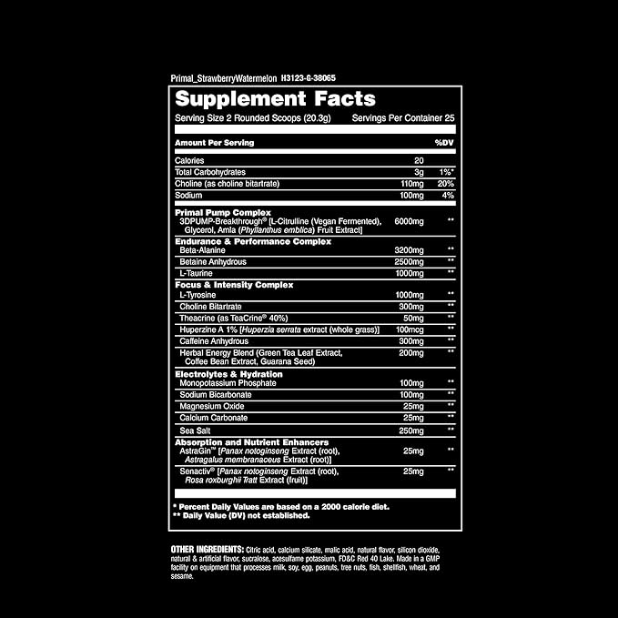 Animal Primal Muscle Hydration + Preworkout Powder ??Contains Beta Alanine, 3DPump, Caffeine & Electrolytes ??Improves Energy, Focus, Endurance & Absorption ??Strawberry Watermelon Flavor, 17.9 oz