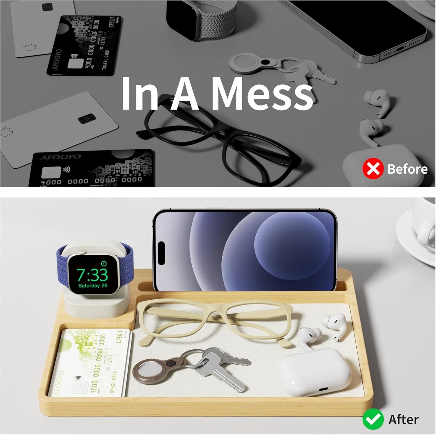 AFOOYO Wooden Watch Band Organizer - Charger Stand Compatible with All Apple Watch Series and Watch Bands Display Watch