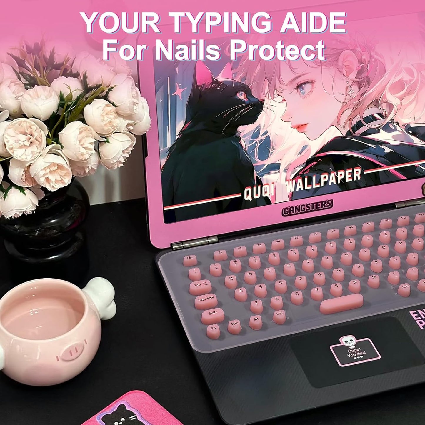 Raisetip 15.6") Universal Laptop Keyboard Cover for Long Nails - Comes with a Separate DIY Film, Raised Keyboard