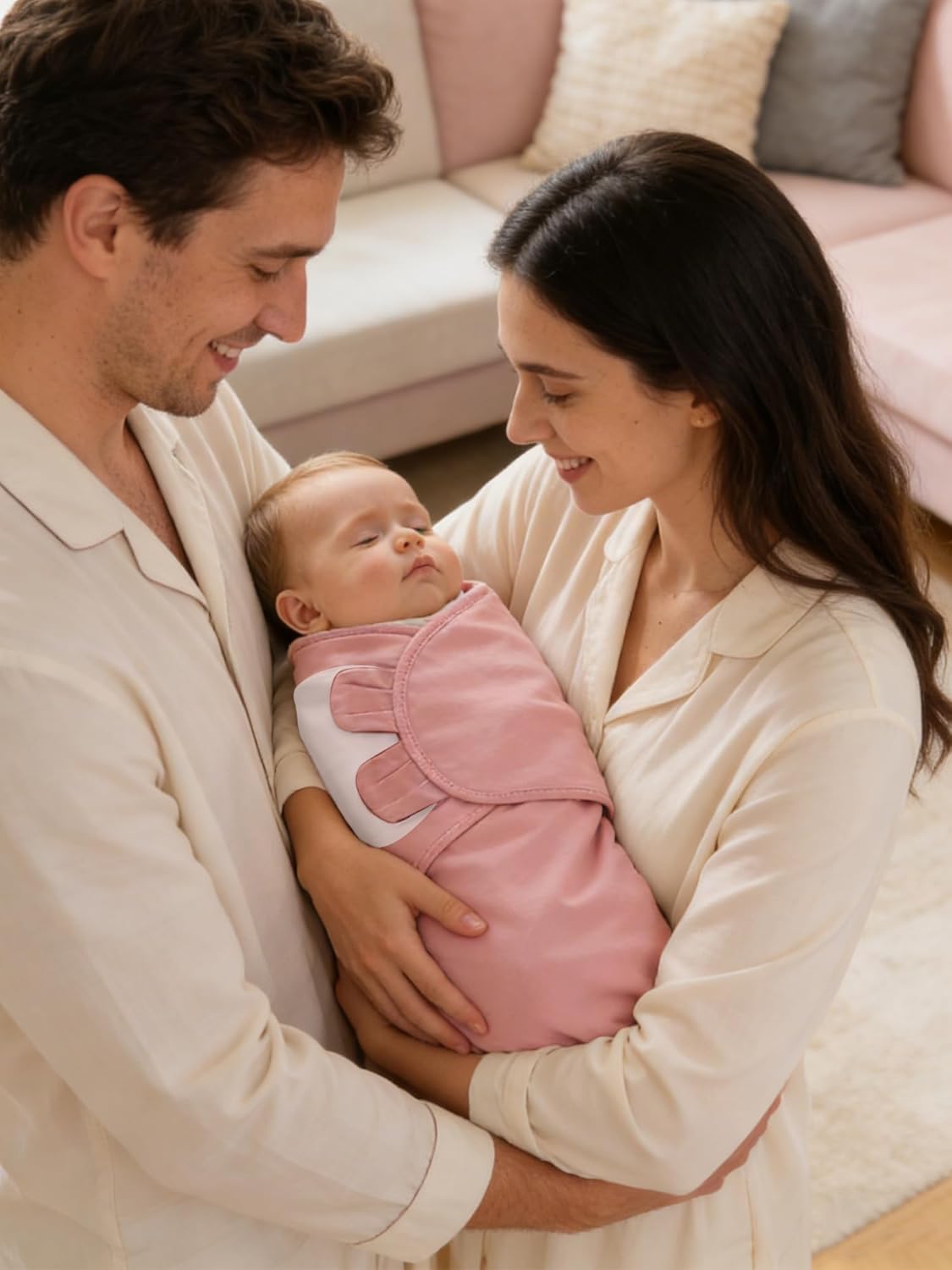 Skiennix Newborn Swaddle Blanket Wrap | Adjustable 100% Cotton Sleep Sack (3-Pack) - Soft & Breathable in Dusty Rose, Pearl & Mauve