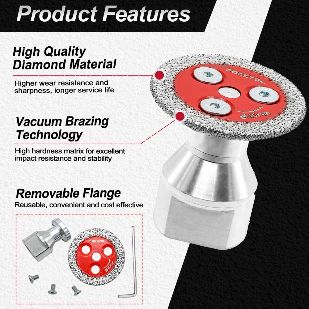 Mini Diamond Engraving Saw Blade - FOCSTOL 5pcs 1-9/16 Inch(40mm) Cutting Disc with 1pc 5/8''-11 Thread Flange for Marble Granite Artificial Stone Porcelain Tile Ceramic