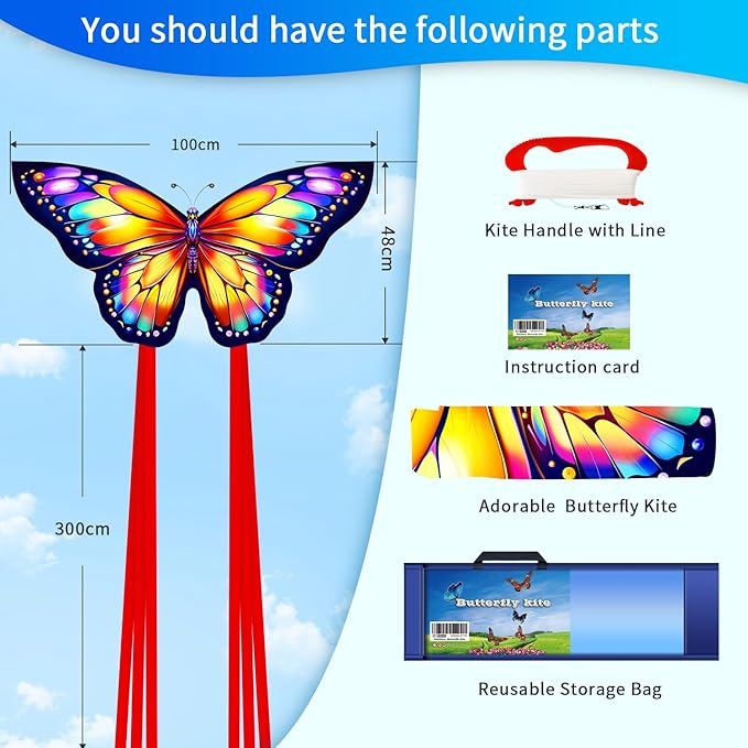 Xida Butterfly Kite for Kids & Adults, Easy to Fly, Ages 4-8, Large Kite with 300ft Handle, Perfect for Beach Trips