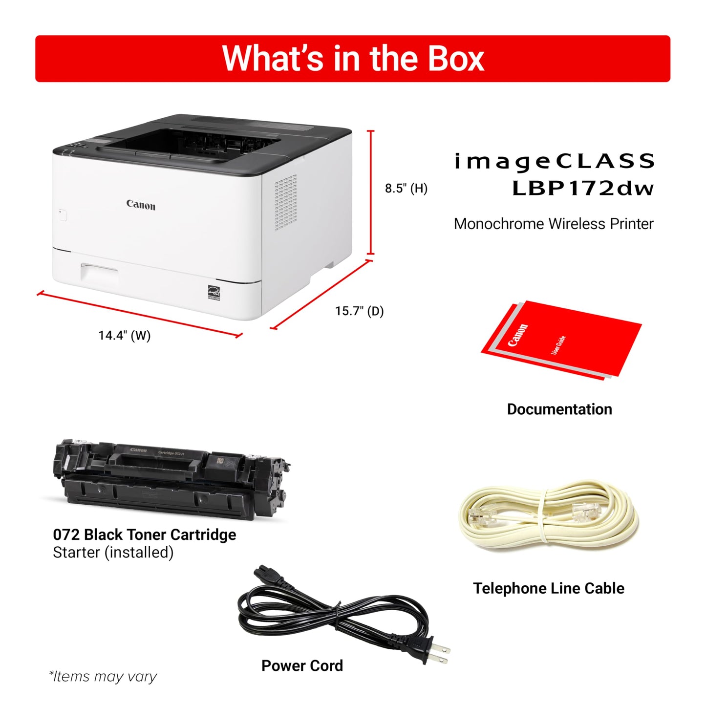 Canon imageCLASS LBP172dw – Monochrome Duplex, Wireless Laser Printer, Single Function, Home Office, Mobile Ready, 1 Year Limited Warranty, 35 PPM, White