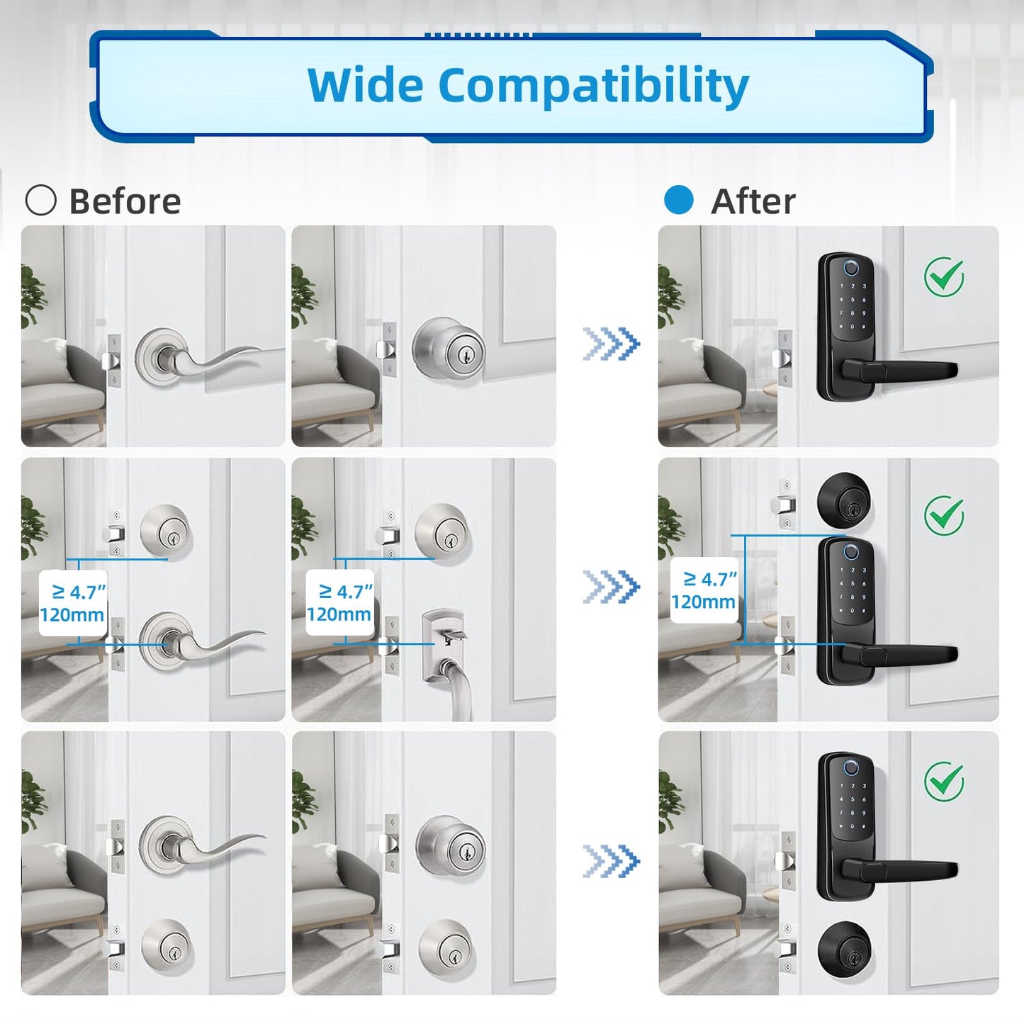Smart Door Lock with Handle, Keyless Entry Digital Lock for Front/Interior Door,Fingerprint Exterior Locks, Electronic Deadbolt with Keypad,Biometric Door Knob,Smart Locks for Home, Apartment, Office