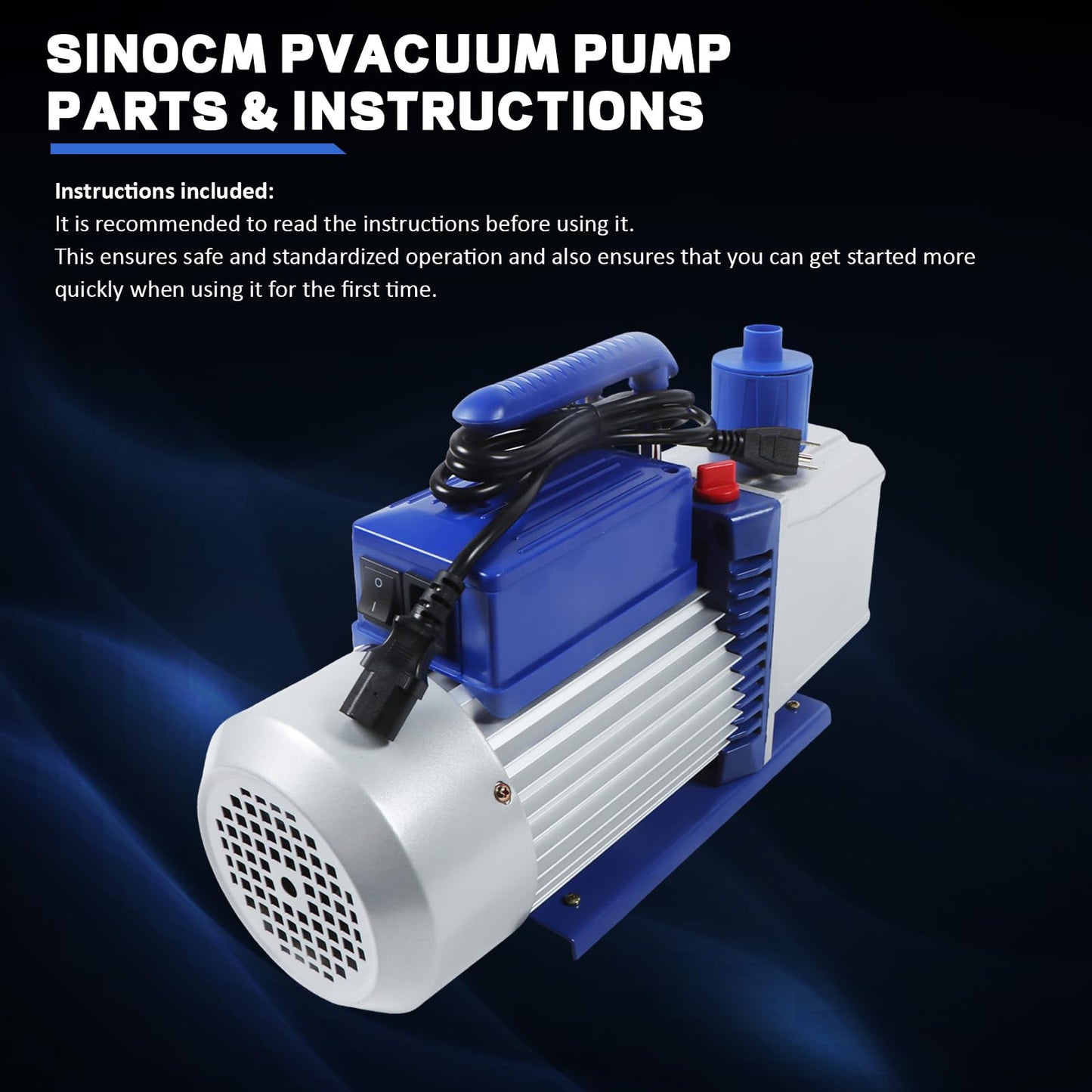 SINOCMP 12CFM Vacuum Pump 1HP Double Stage 110v 60HZ Air Conditioning Vacuum Pump HVAC Air Tool Rotary Vane for Auto Manifold Refrigerant Systems