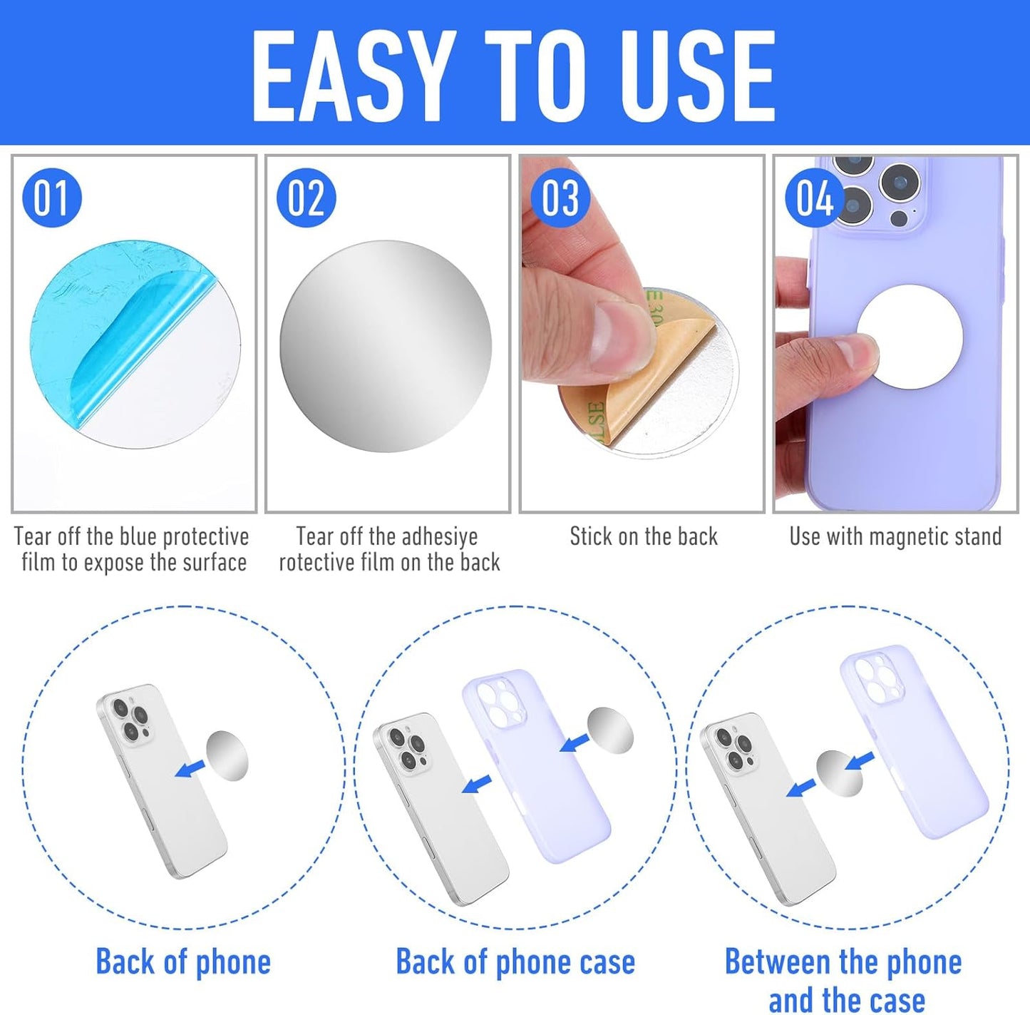 Bewudy 14pcs Metal Plates for Magnetic Mount, Round Magnet for Phone Case, Round Mobile Phone Metal Plate Mini Adhesive