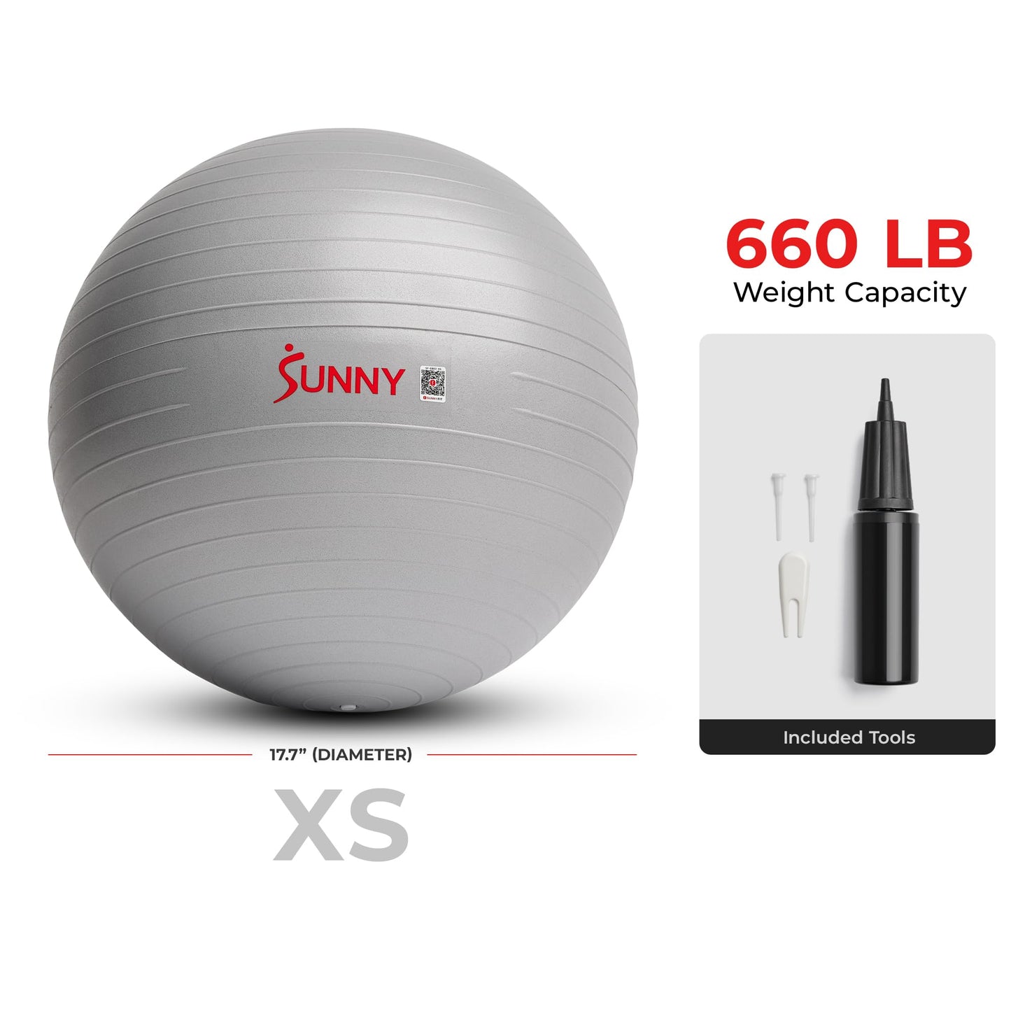 Sunny Health & Fitness Premium Yoga Ball Extra Small 45CM Anti-Burst Exercise Ball for Workouts, Pregnancy, Physical Therapy, Stability Ball Chair Fitness, Extra Thick Yoga Ball with Pump - SF-EB02-XS
