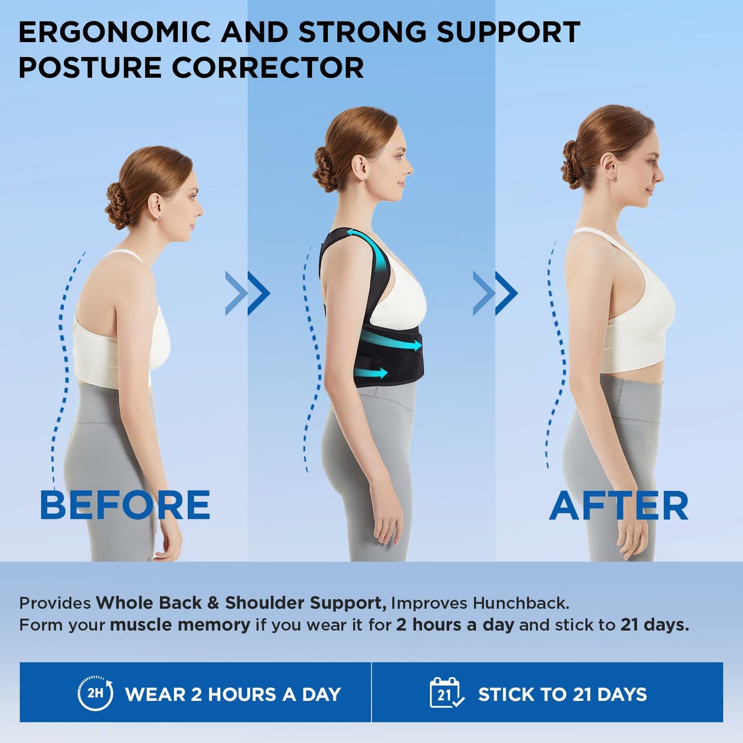 Vicorrect Posture Corrector for Women and Men: Back Support Brace Relieve Upper Back Shoulders Pain (Black, Large)
