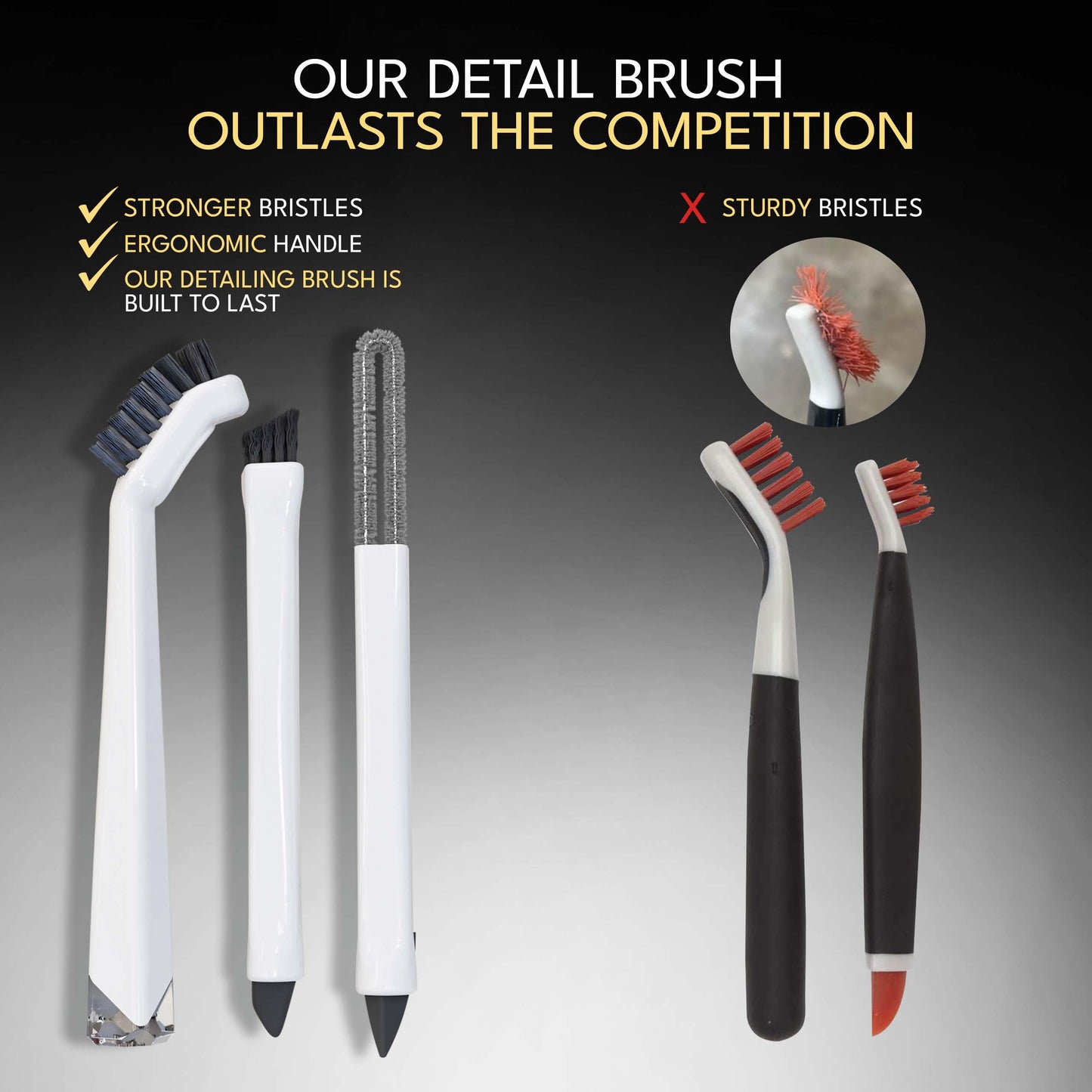 Small Cleaning Brush Set 3pcs—Crevice Brushes for Cleaning—Scrub Brushes Set with Silicone Tipped Scrub Brush—Stiff Handle Miniature Cleaning Brush for Kitchen Uensils, Tight Spaces, Tub, Shower